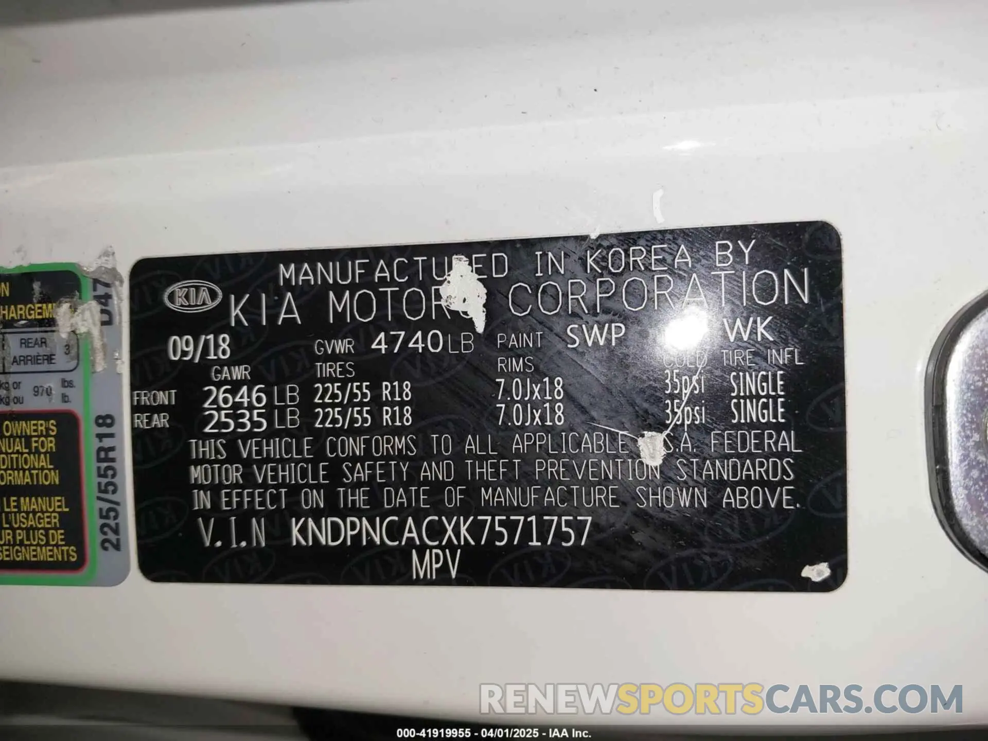 9 fotografías del automóvil dañado KNDPNCACXK7571757 KIA SPORTAGE 2019