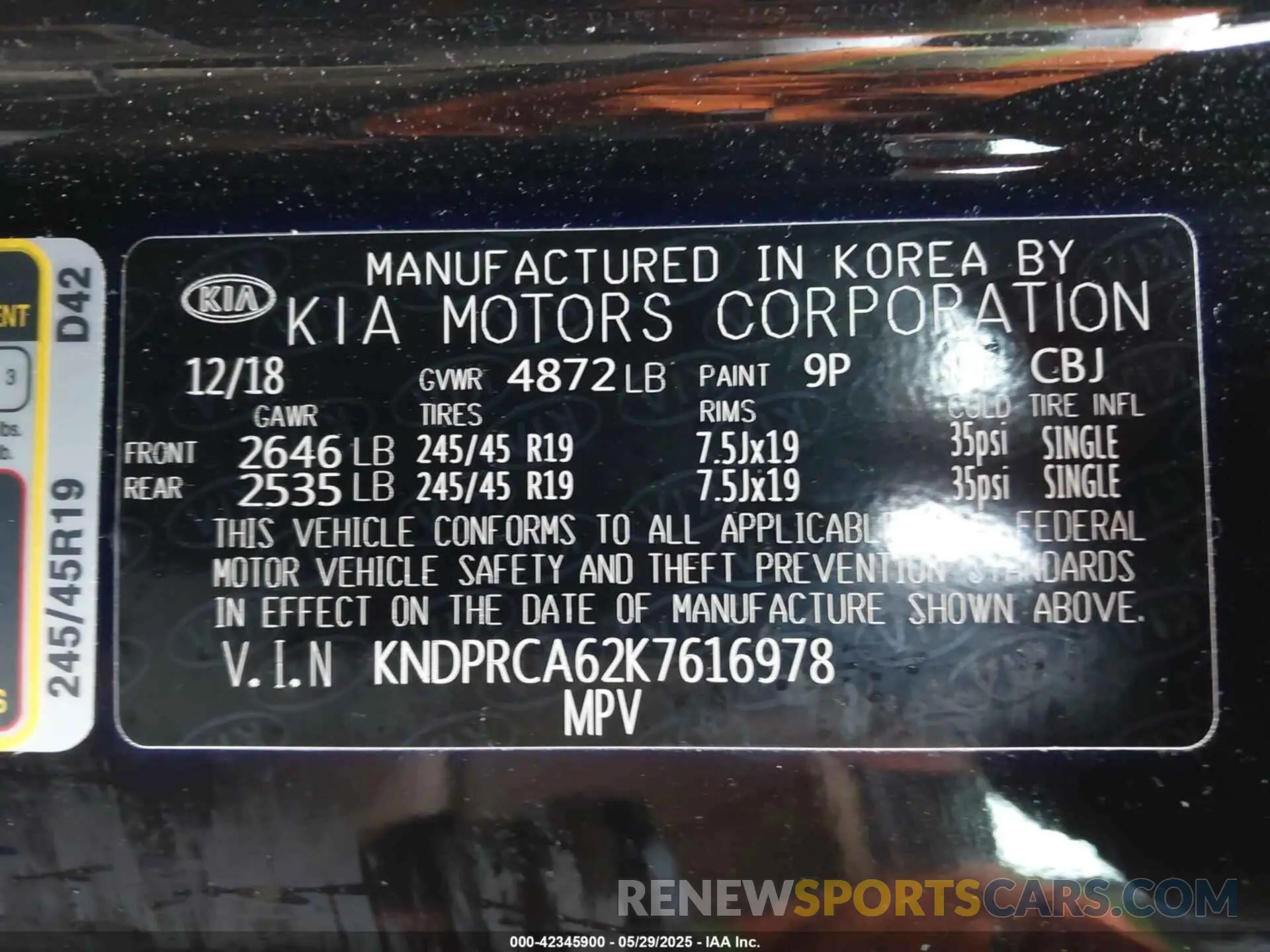 9 fotografías del automóvil dañado KNDPRCA62K7616978 KIA SPORTAGE 2019