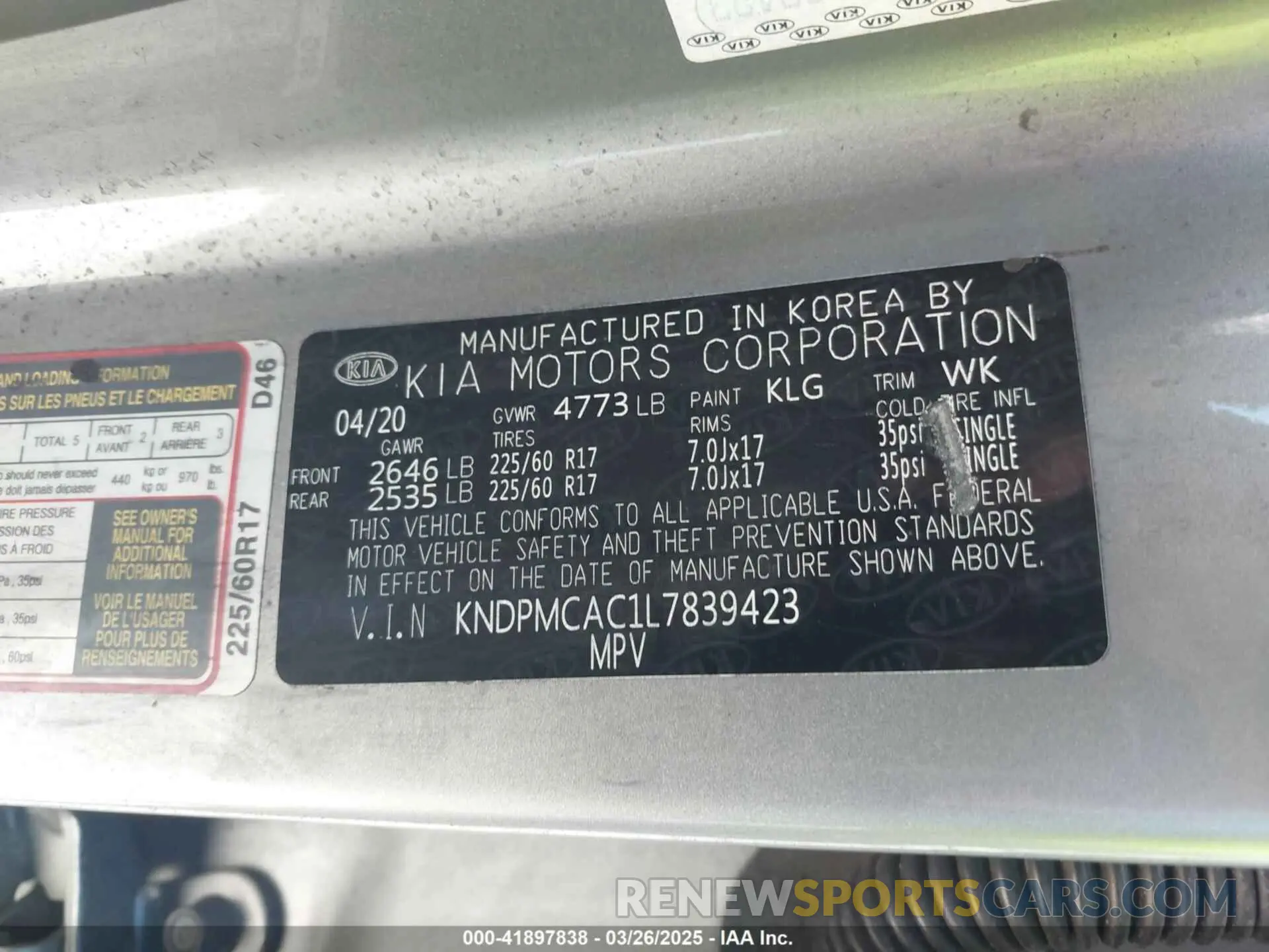 7 fotografías del automóvil dañado KNDPMCAC1L7839423 KIA SPORTAGE 2020