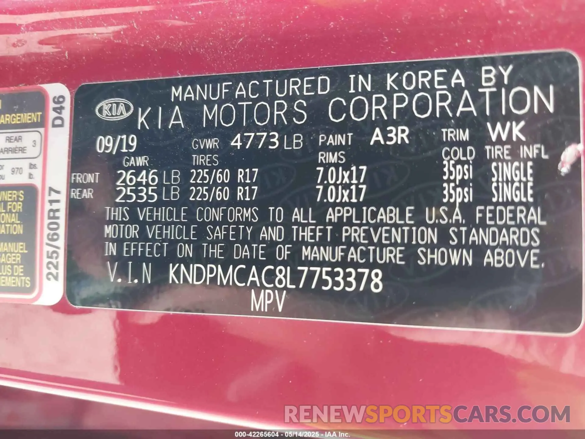 9 fotografías del automóvil dañado KNDPMCAC8L7753378 KIA SPORTAGE 2020