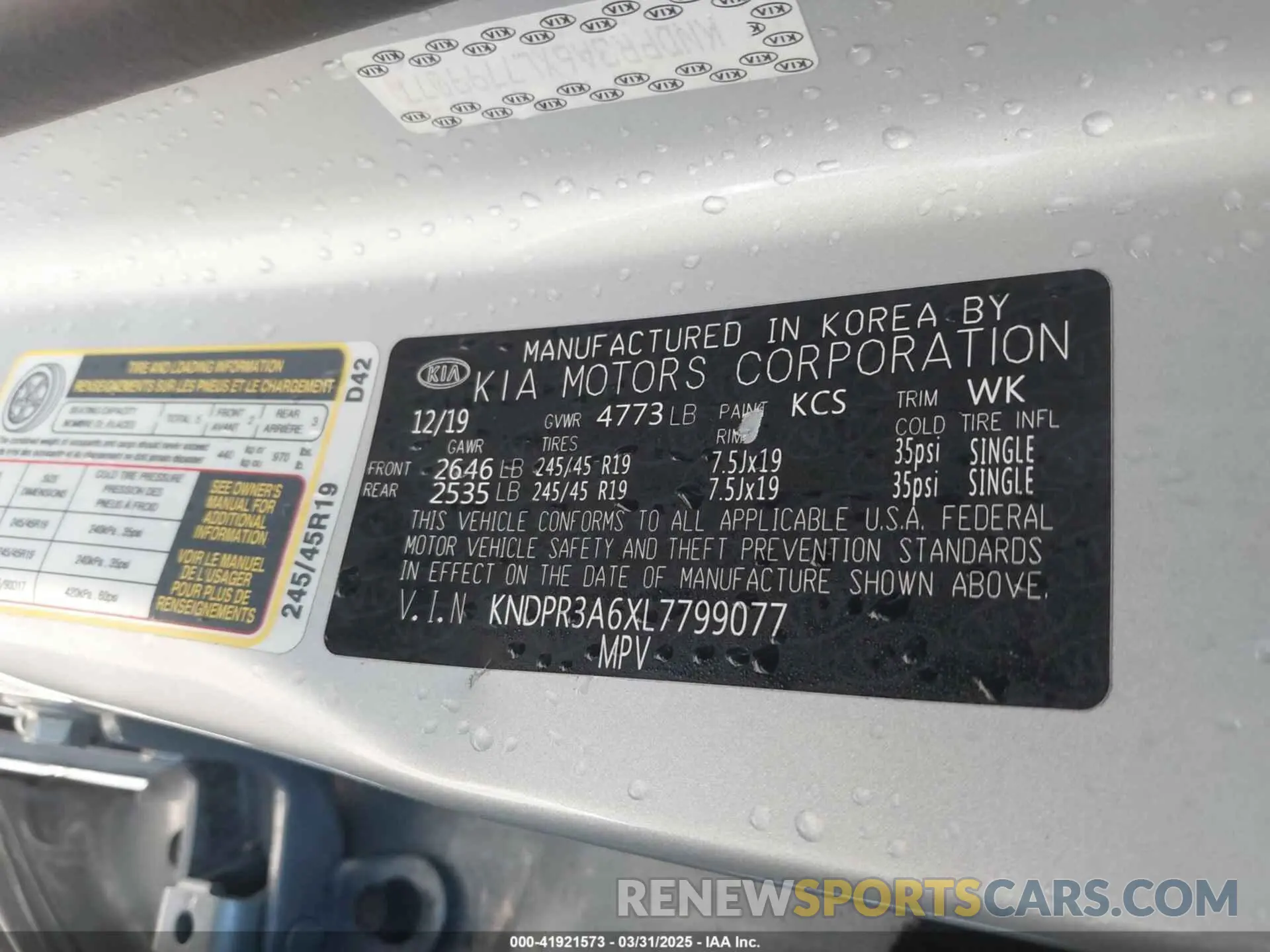 9 fotografías del automóvil dañado KNDPR3A6XL7799077 KIA SPORTAGE 2020
