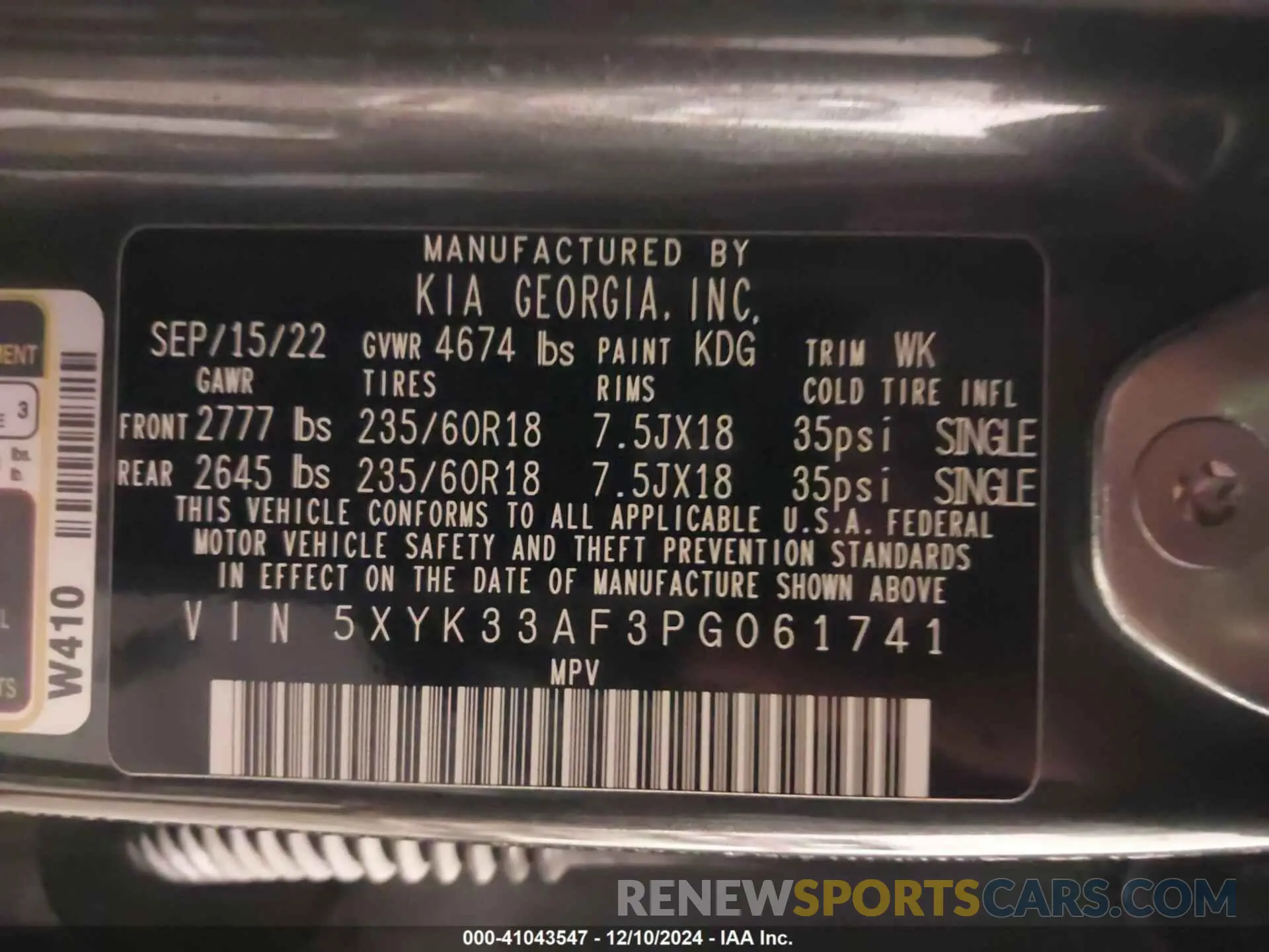 9 fotografías del automóvil dañado 5XYK33AF3PG061741 KIA SPORTAGE 2023