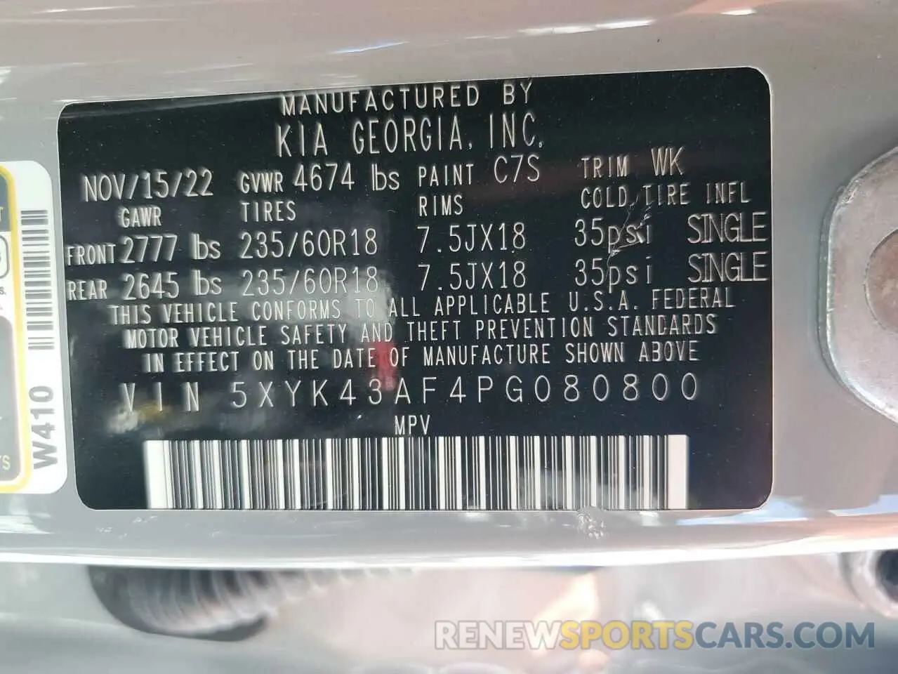 14 fotografías del automóvil dañado 5XYK43AF4PG080800 KIA SPORTAGE 2023
