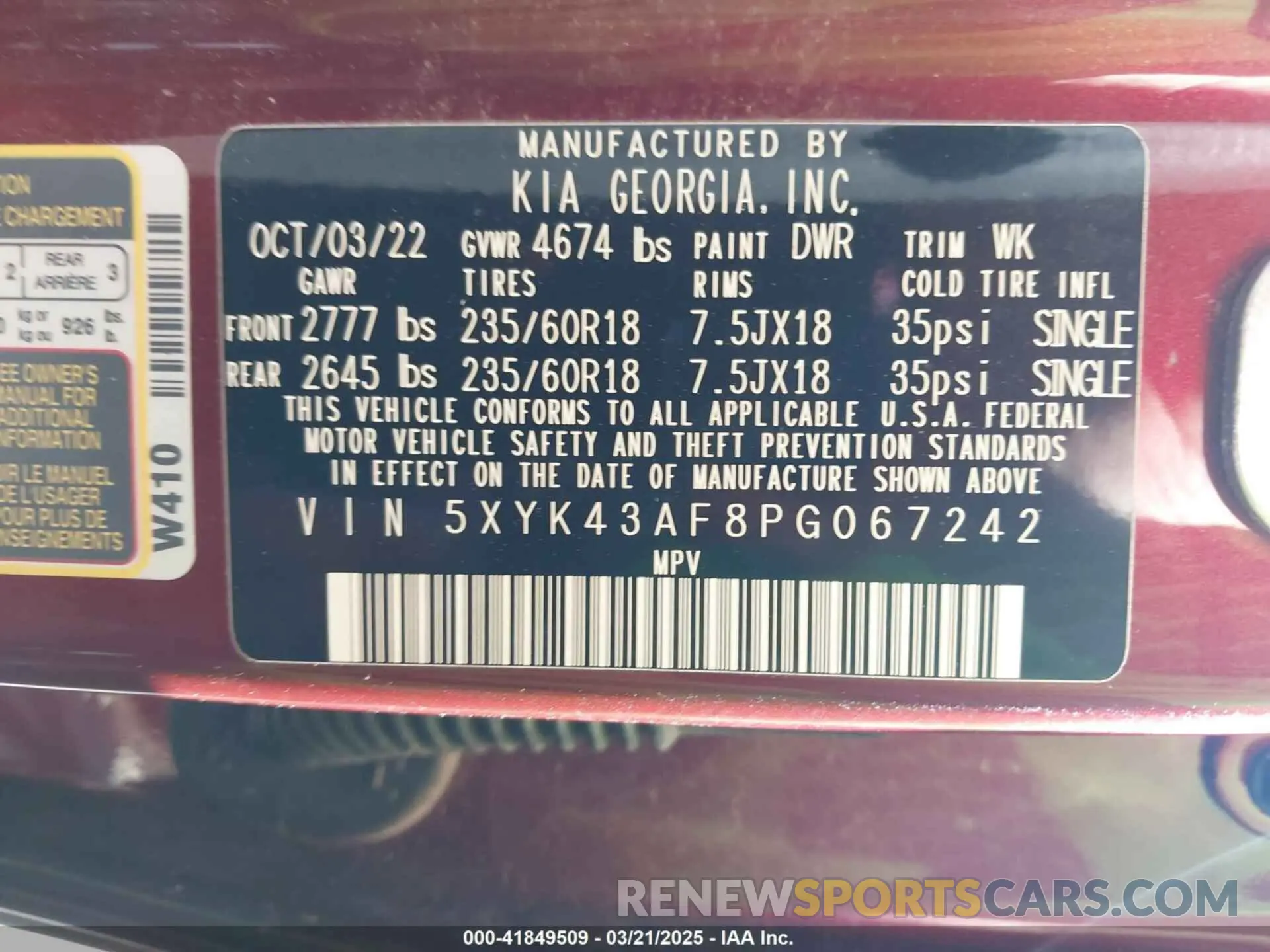 9 fotografías del automóvil dañado 5XYK43AF8PG067242 KIA SPORTAGE 2023