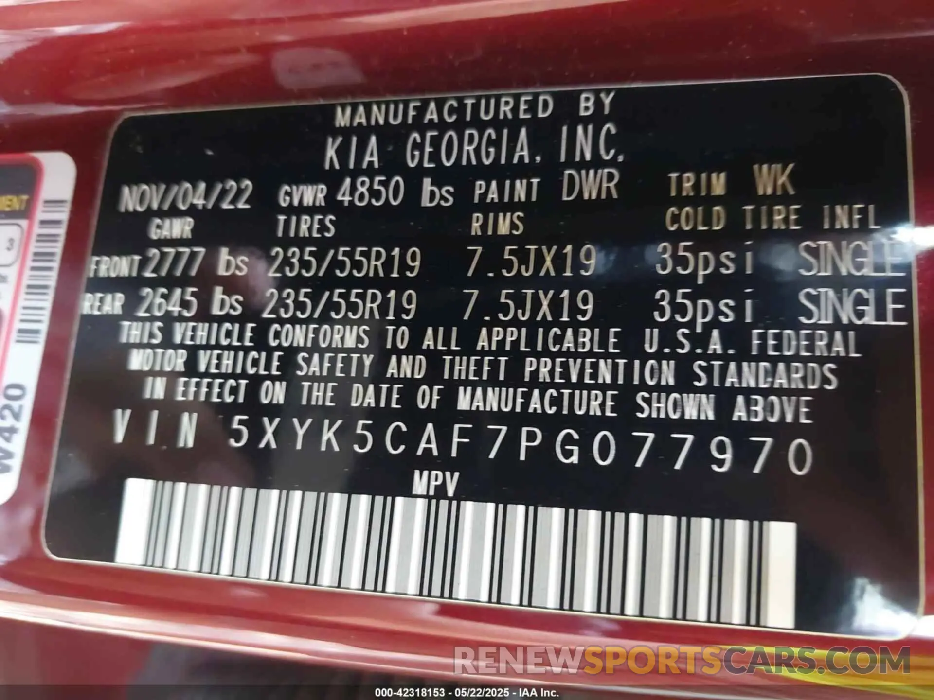 9 fotografías del automóvil dañado 5XYK5CAF7PG077970 KIA SPORTAGE 2023
