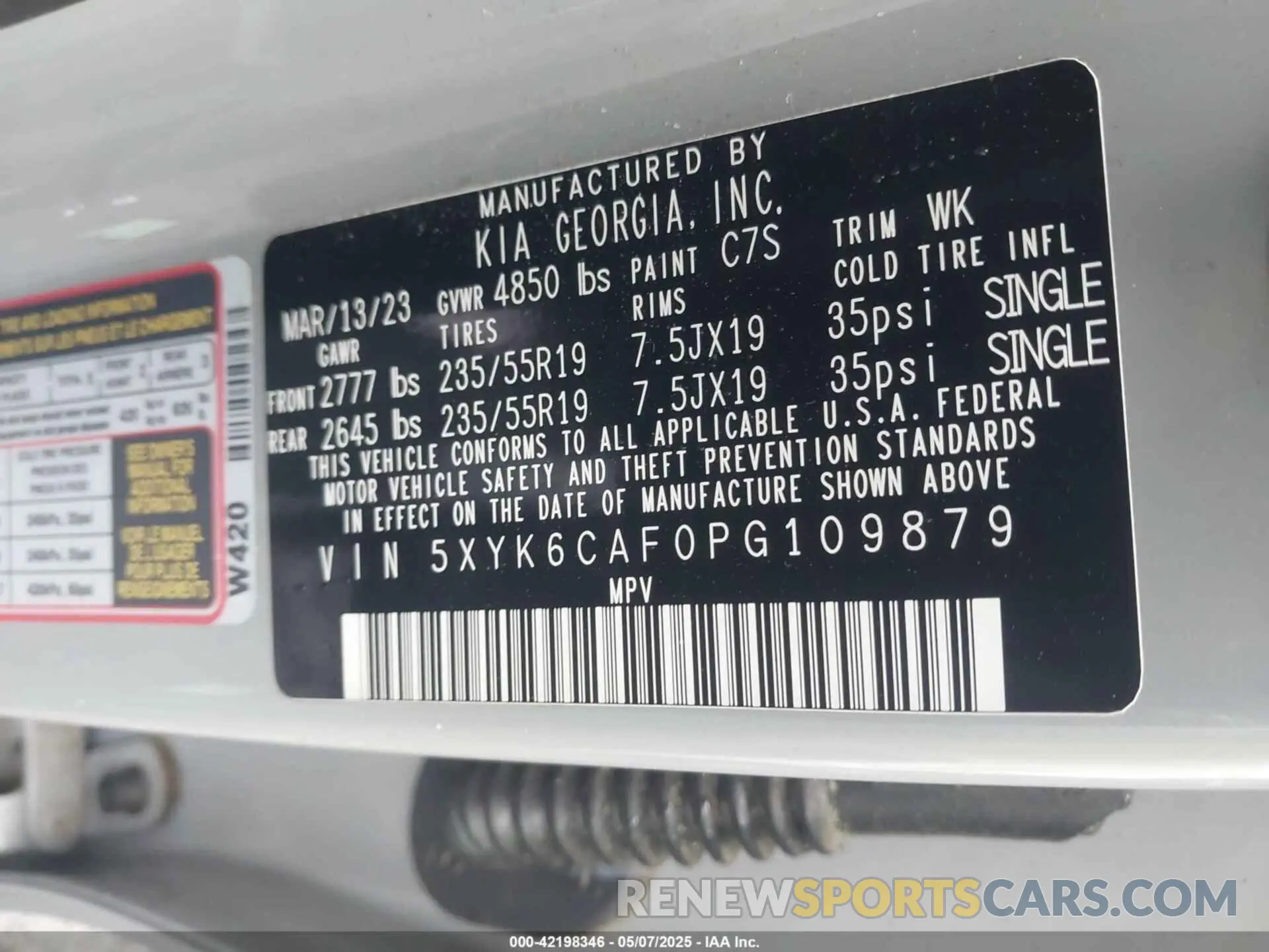 9 fotografías del automóvil dañado 5XYK6CAF0PG109879 KIA SPORTAGE 2023