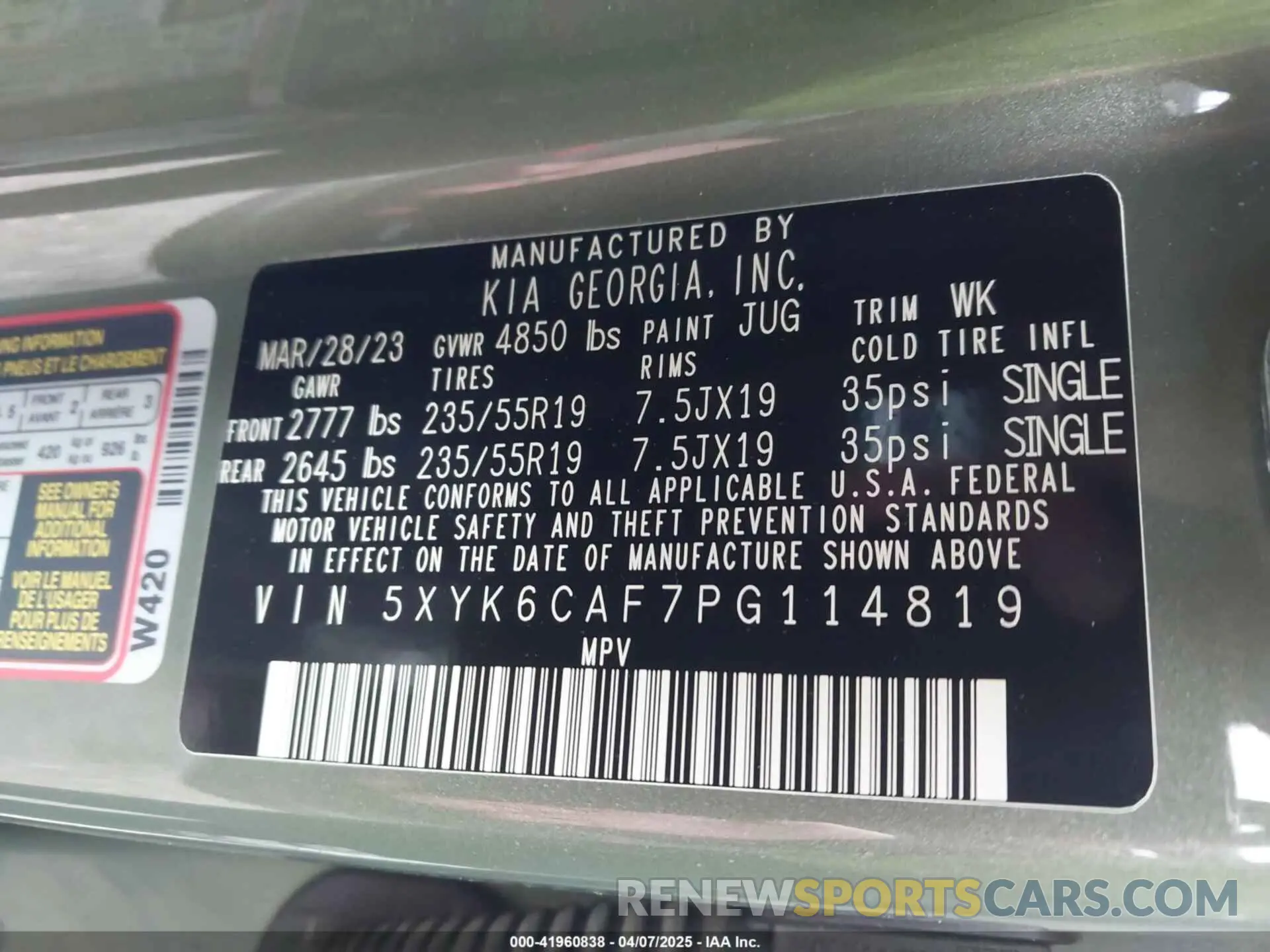 9 fotografías del automóvil dañado 5XYK6CAF7PG114819 KIA SPORTAGE 2023