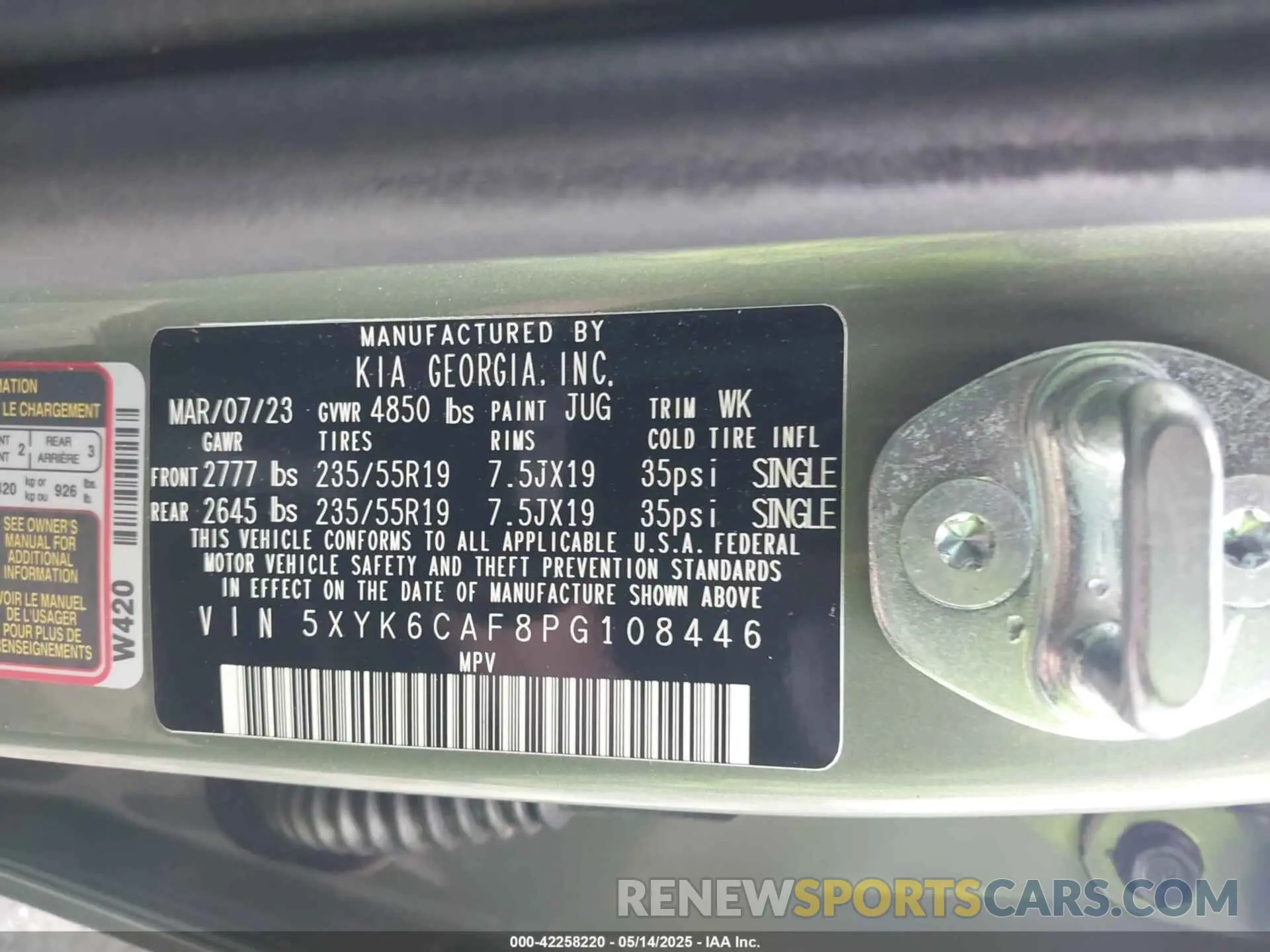 9 fotografías del automóvil dañado 5XYK6CAF8PG108446 KIA SPORTAGE 2023