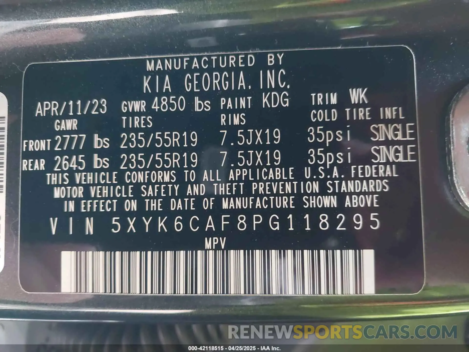 9 fotografías del automóvil dañado 5XYK6CAF8PG118295 KIA SPORTAGE 2023