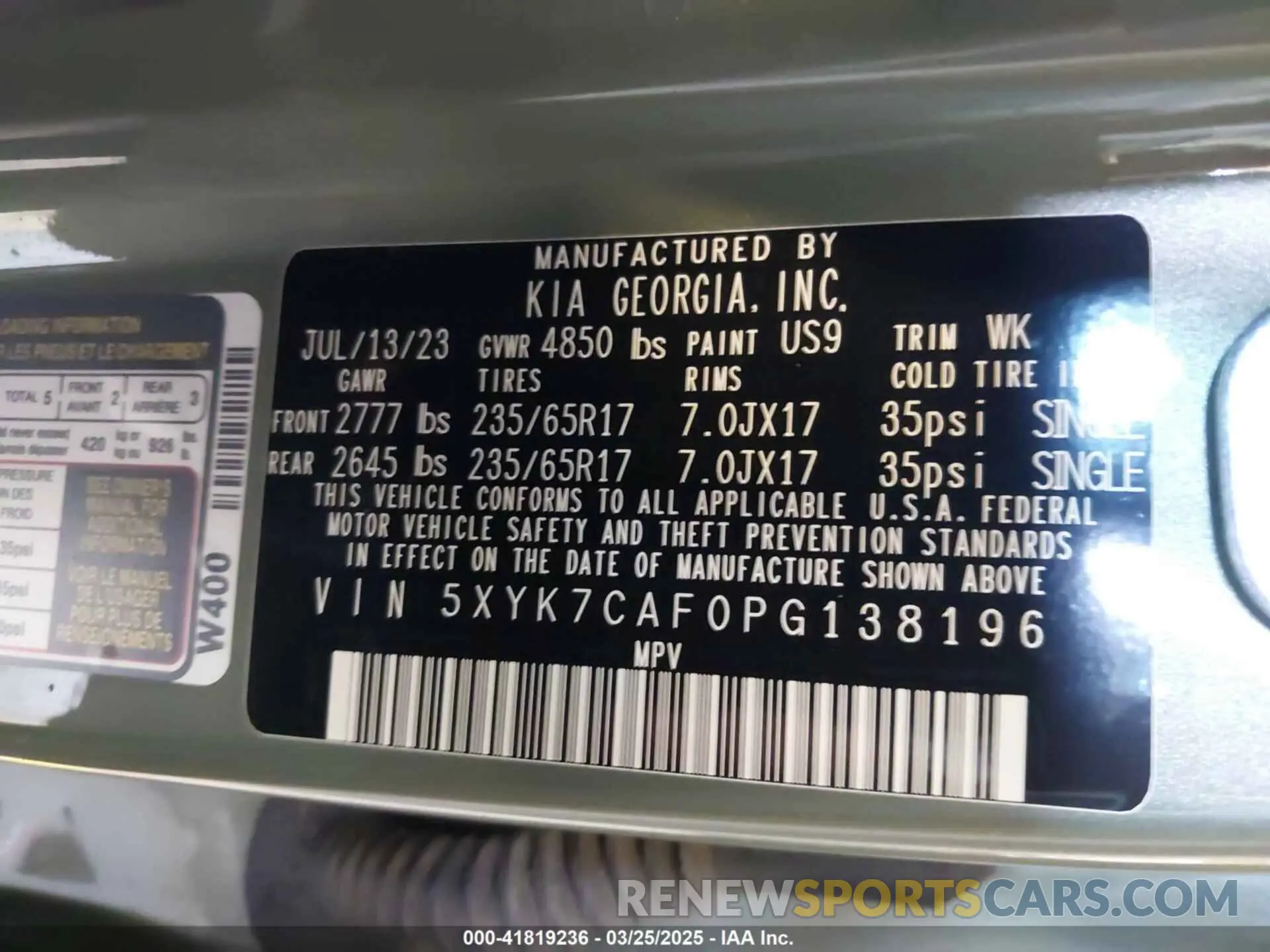 9 fotografías del automóvil dañado 5XYK7CAF0PG138196 KIA SPORTAGE 2023