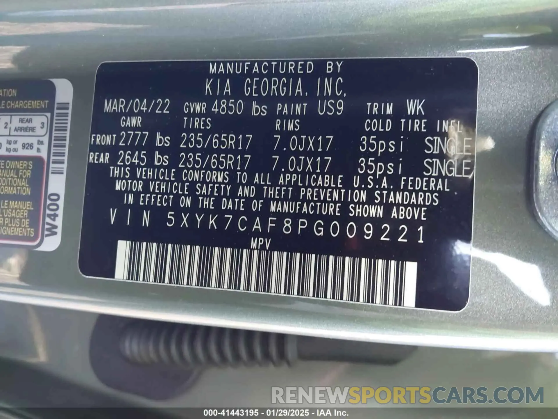 9 fotografías del automóvil dañado 5XYK7CAF8PG009221 KIA SPORTAGE 2023