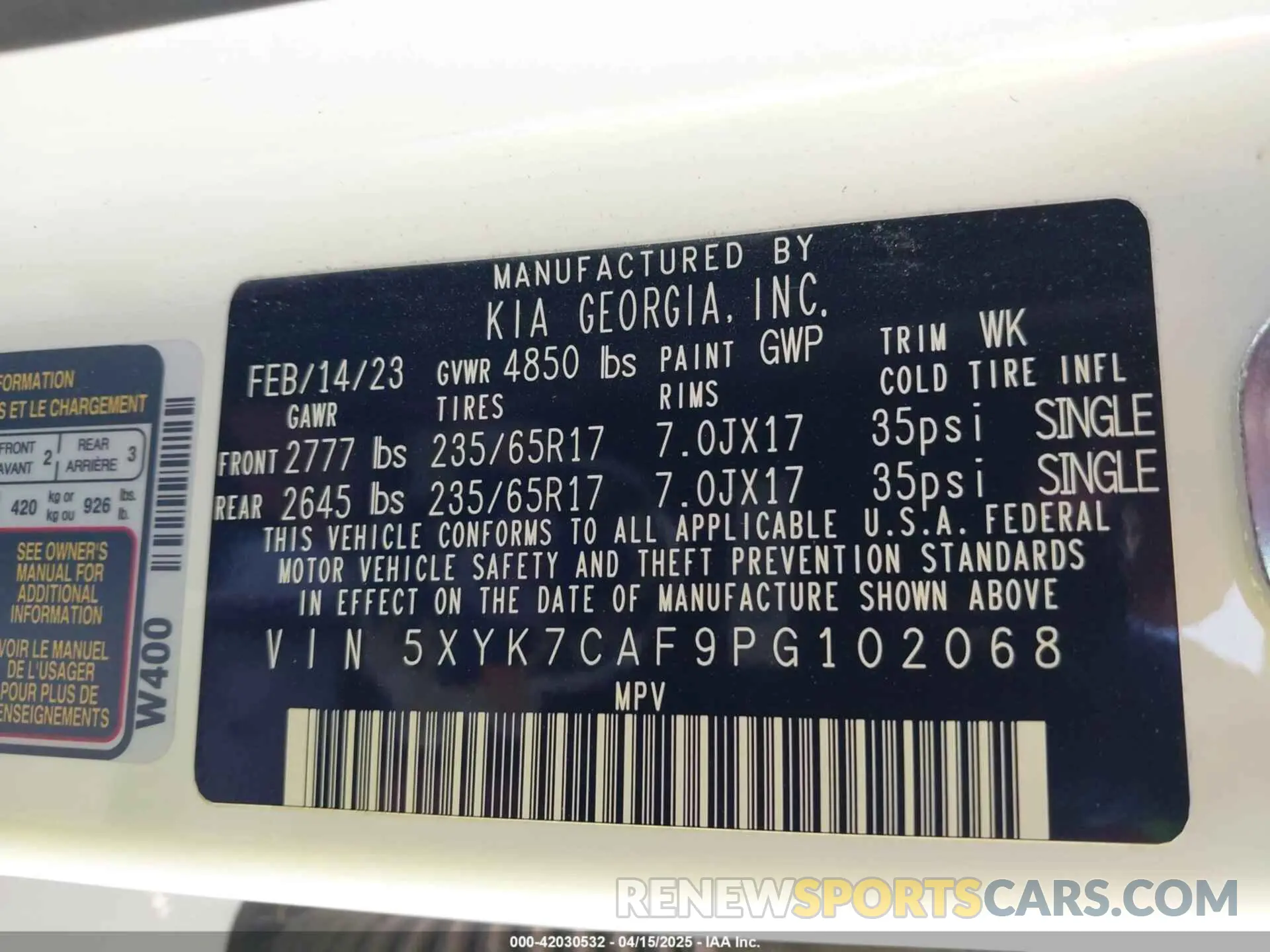 9 fotografías del automóvil dañado 5XYK7CAF9PG102068 KIA SPORTAGE 2023