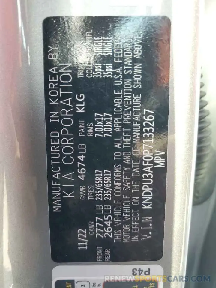 14 fotografías del automóvil dañado KNDPU3AF0P7133267 KIA SPORTAGE 2023