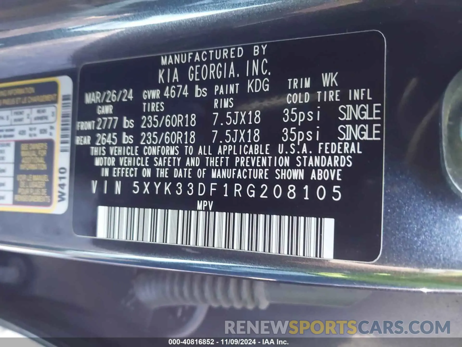 9 fotografías del automóvil dañado 5XYK33DF1RG208105 KIA SPORTAGE 2024