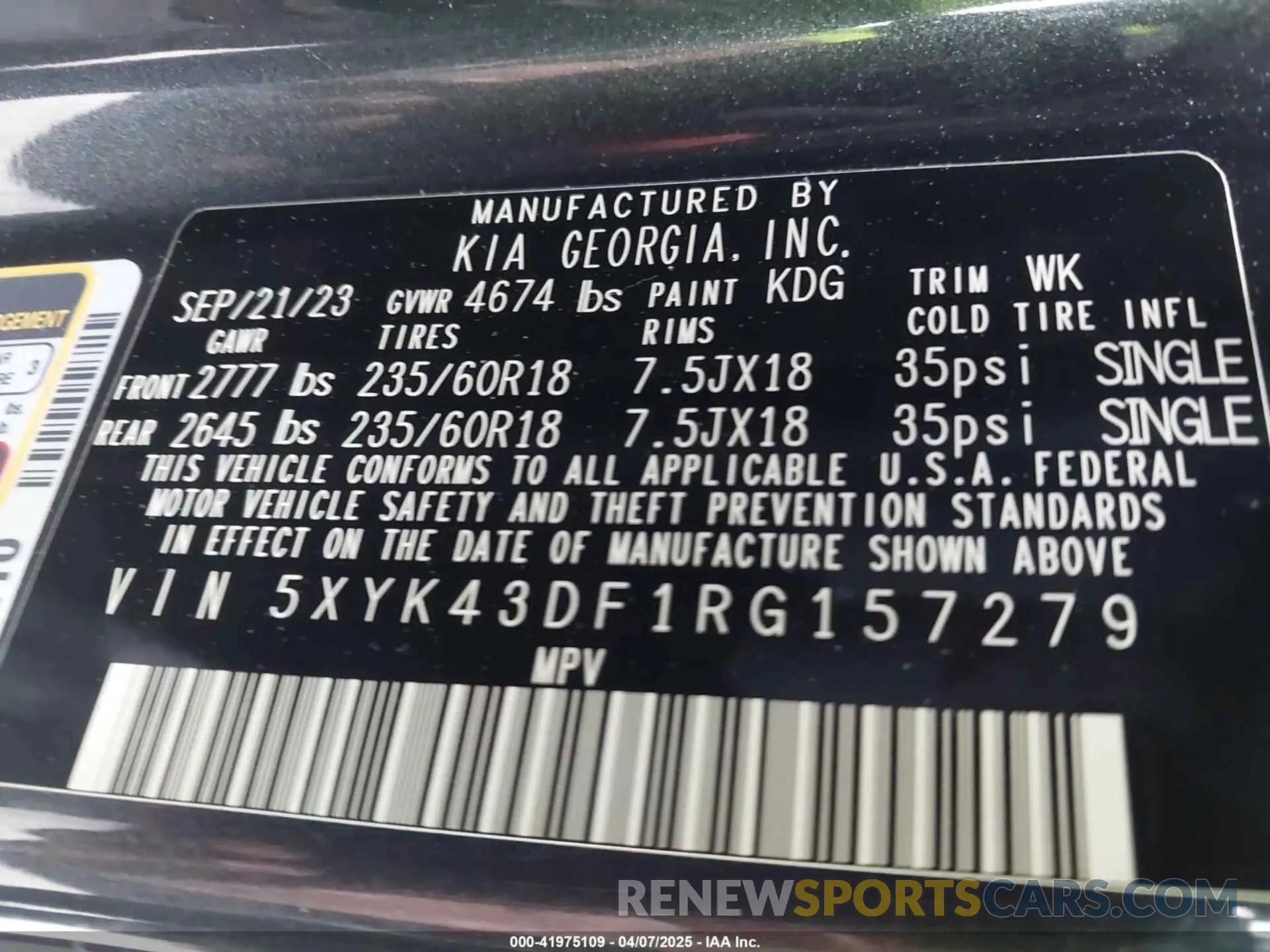 9 fotografías del automóvil dañado 5XYK43DF1RG157279 KIA SPORTAGE 2024