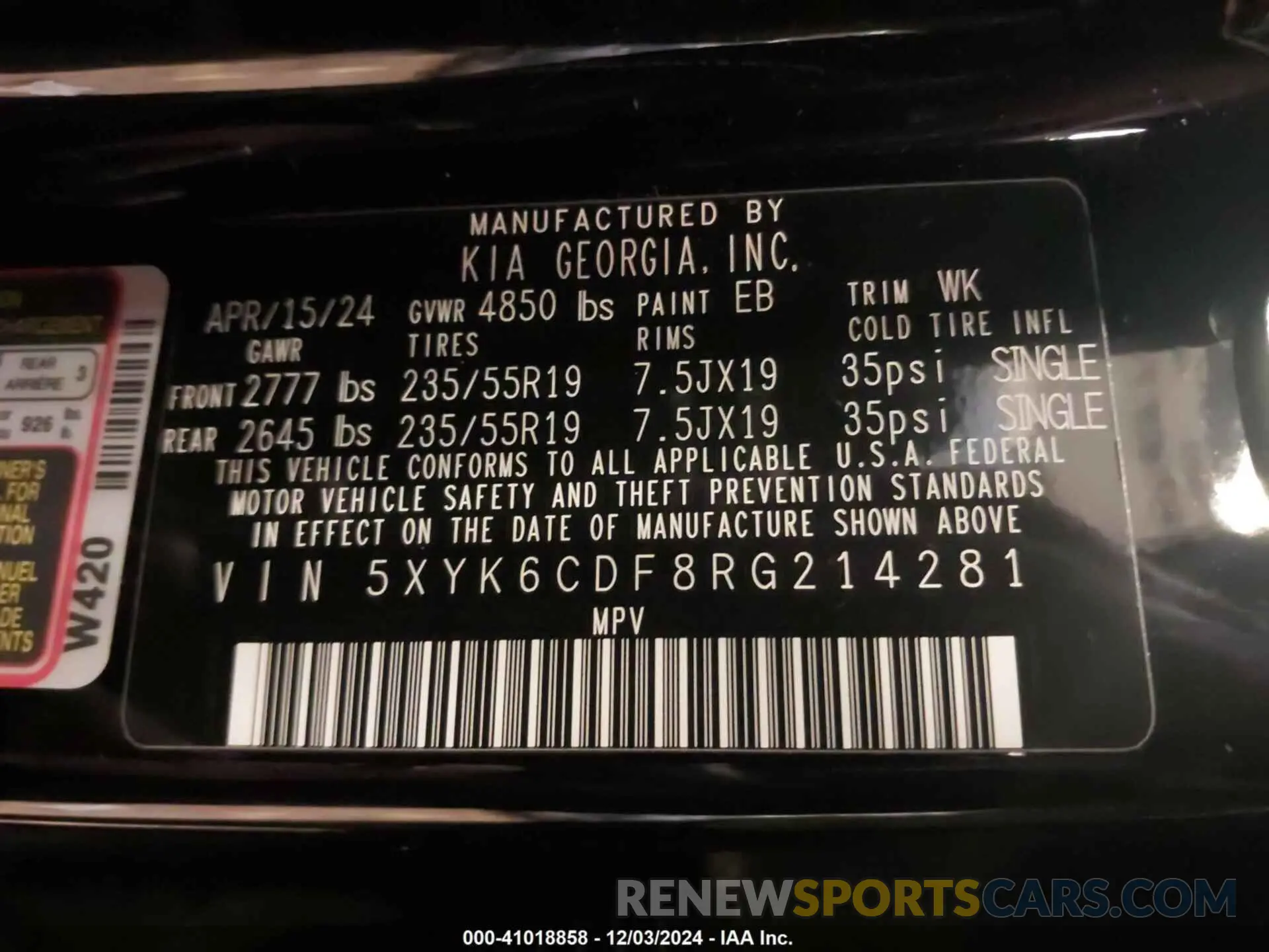 9 fotografías del automóvil dañado 5XYK6CDF8RG214281 KIA SPORTAGE 2024