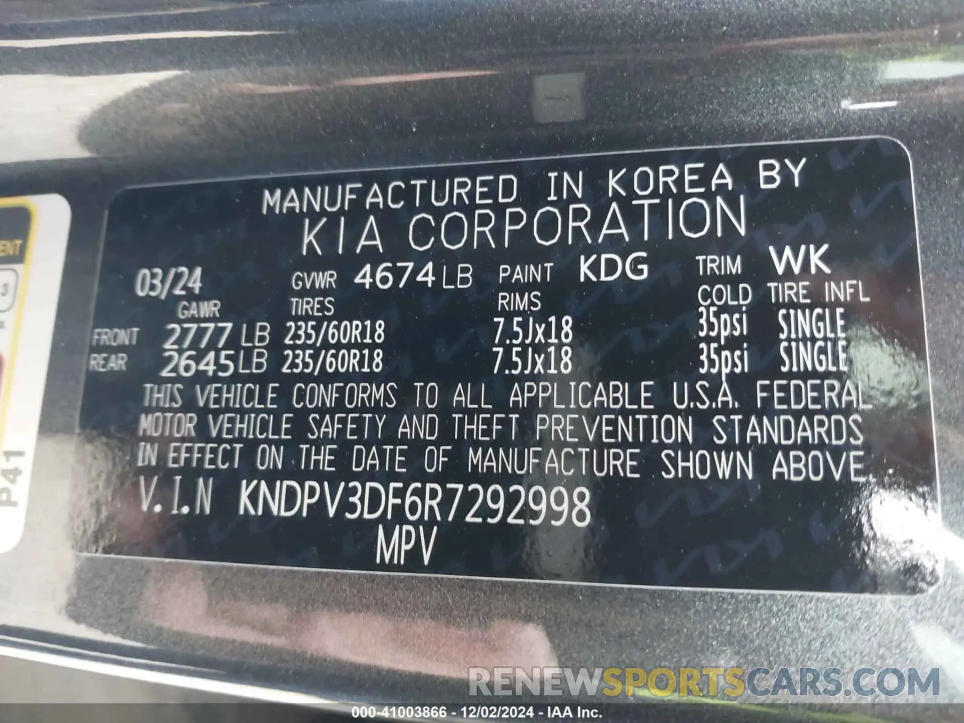 9 fotografías del automóvil dañado KNDPV3DF6R7292998 KIA SPORTAGE 2024