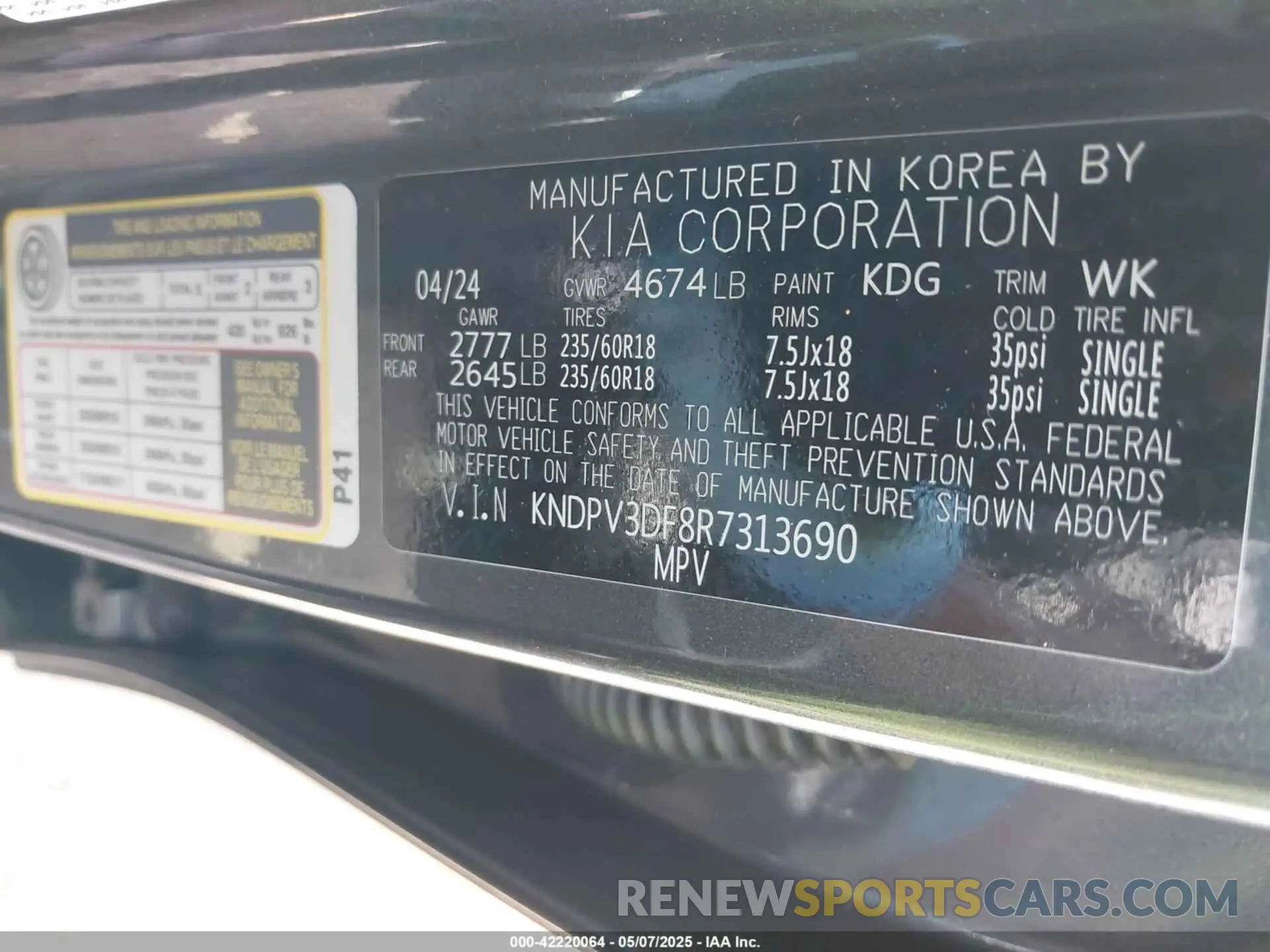 9 fotografías del automóvil dañado KNDPV3DF8R7313690 KIA SPORTAGE 2024
