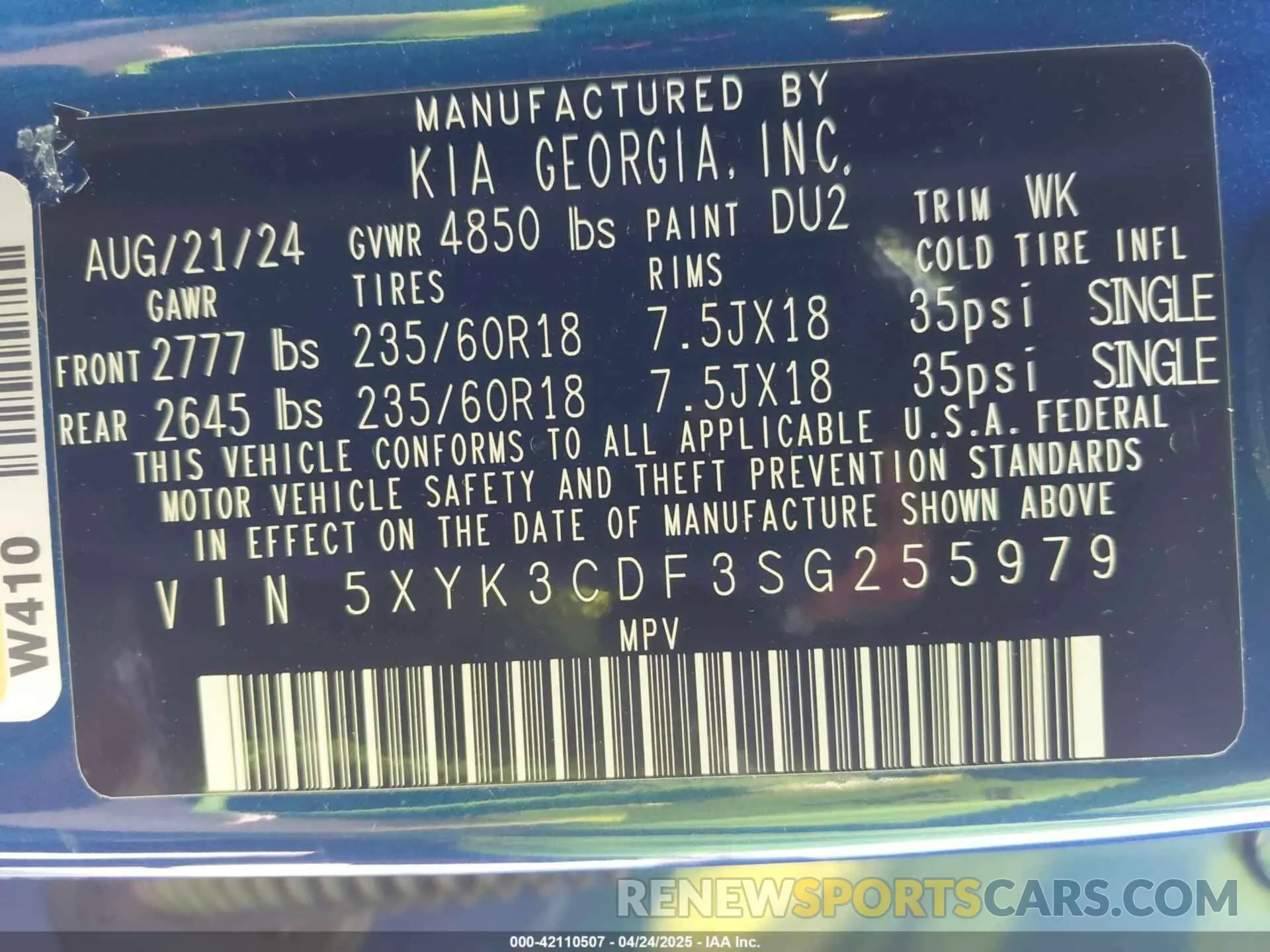 9 fotografías del automóvil dañado 5XYK3CDF3SG255979 KIA SPORTAGE 2025