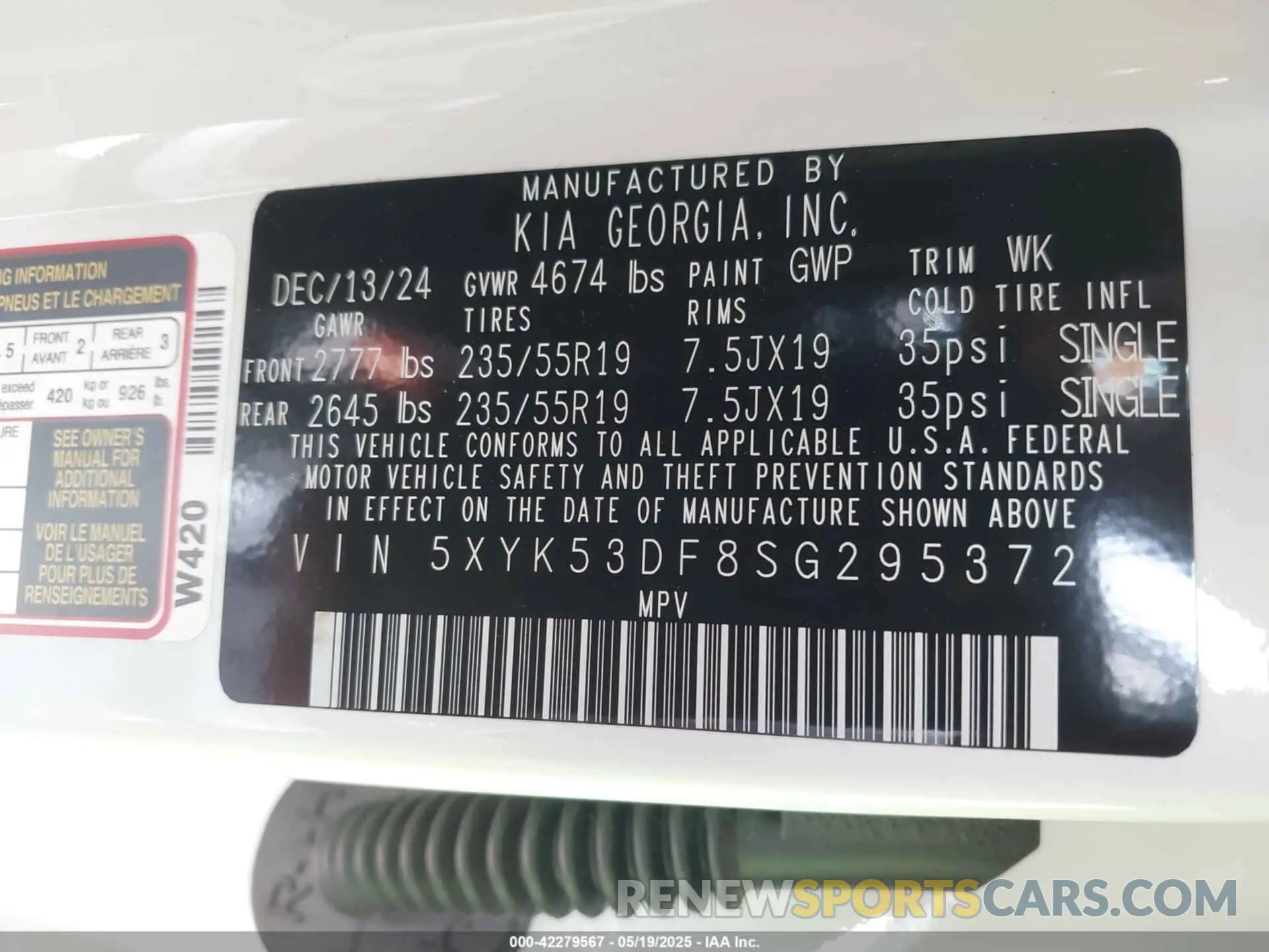 9 fotografías del automóvil dañado 5XYK53DF8SG295372 KIA SPORTAGE 2025