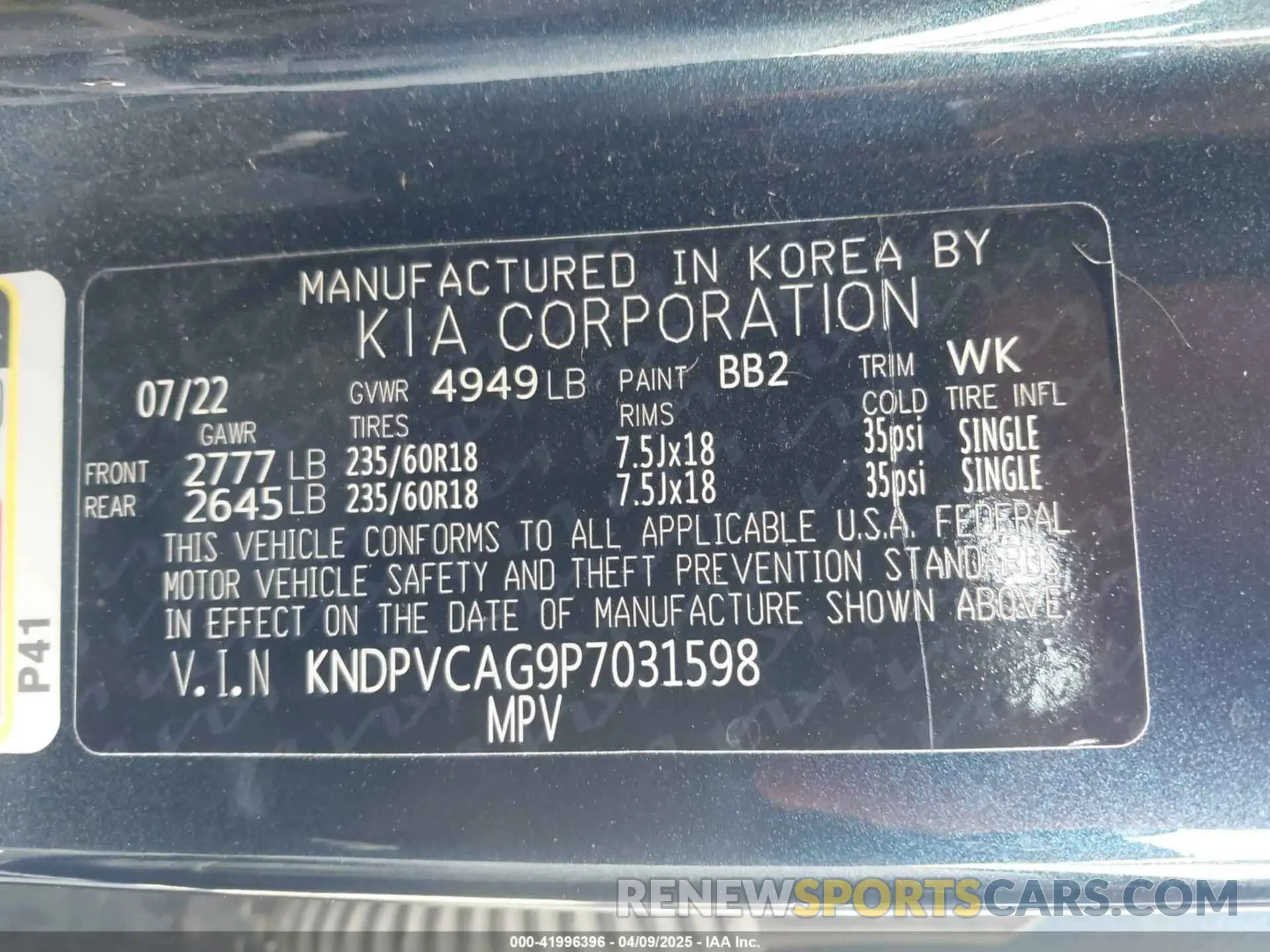 9 fotografías del automóvil dañado KNDPVCAG9P7031598 KIA SPORTAGE HYBRID 2023