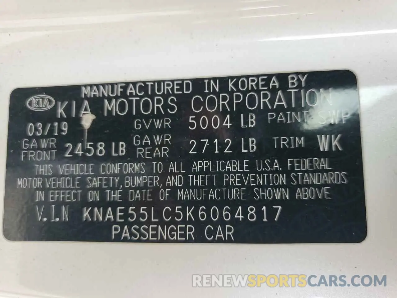 12 fotografías del automóvil dañado KNAE55LC5K6064817 KIA STINGER 2019