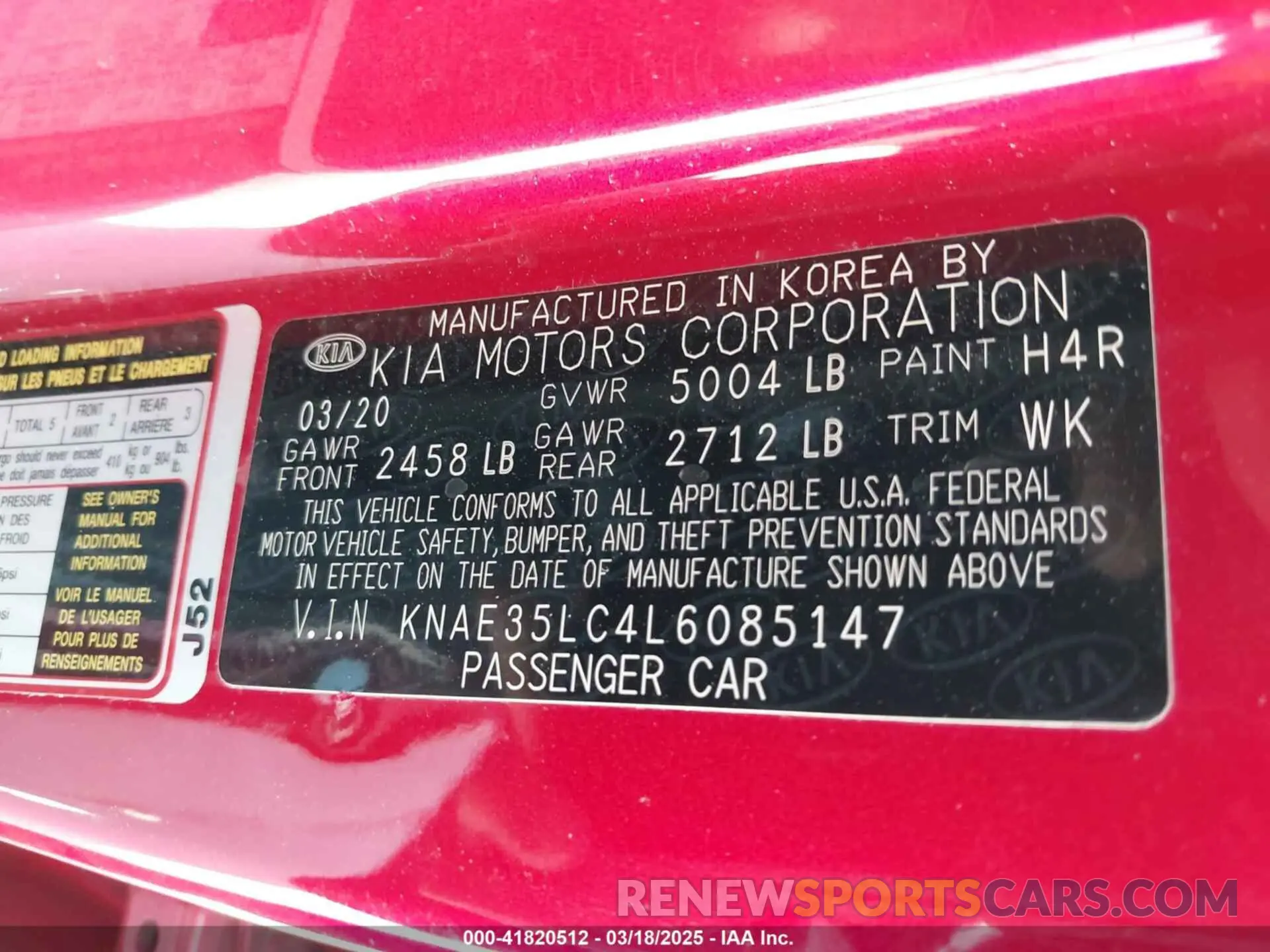 9 fotografías del automóvil dañado KNAE35LC4L6085147 KIA STINGER 2020