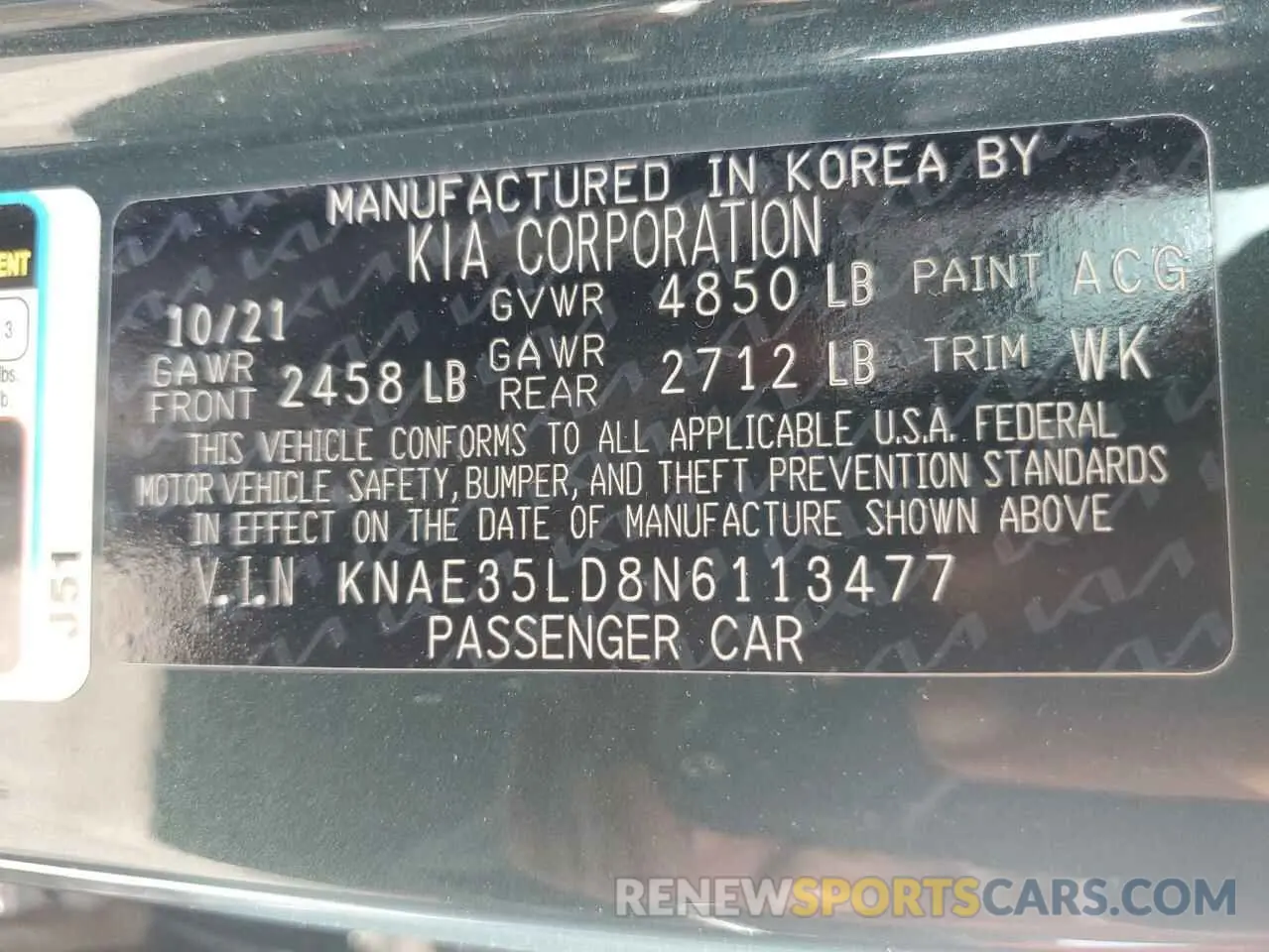12 fotografías del automóvil dañado KNAE35LD8N6113477 KIA STINGER 2022