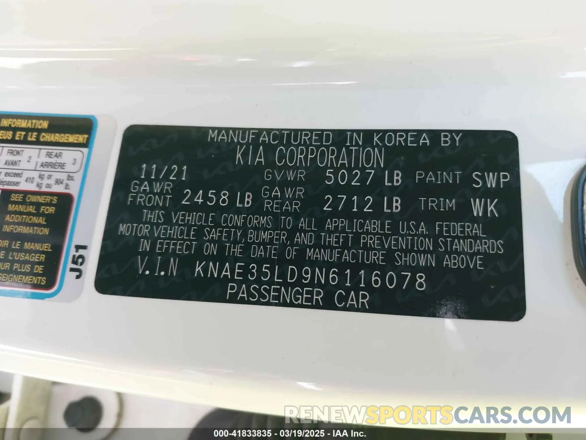 9 fotografías del automóvil dañado KNAE35LD9N6116078 KIA STINGER 2022