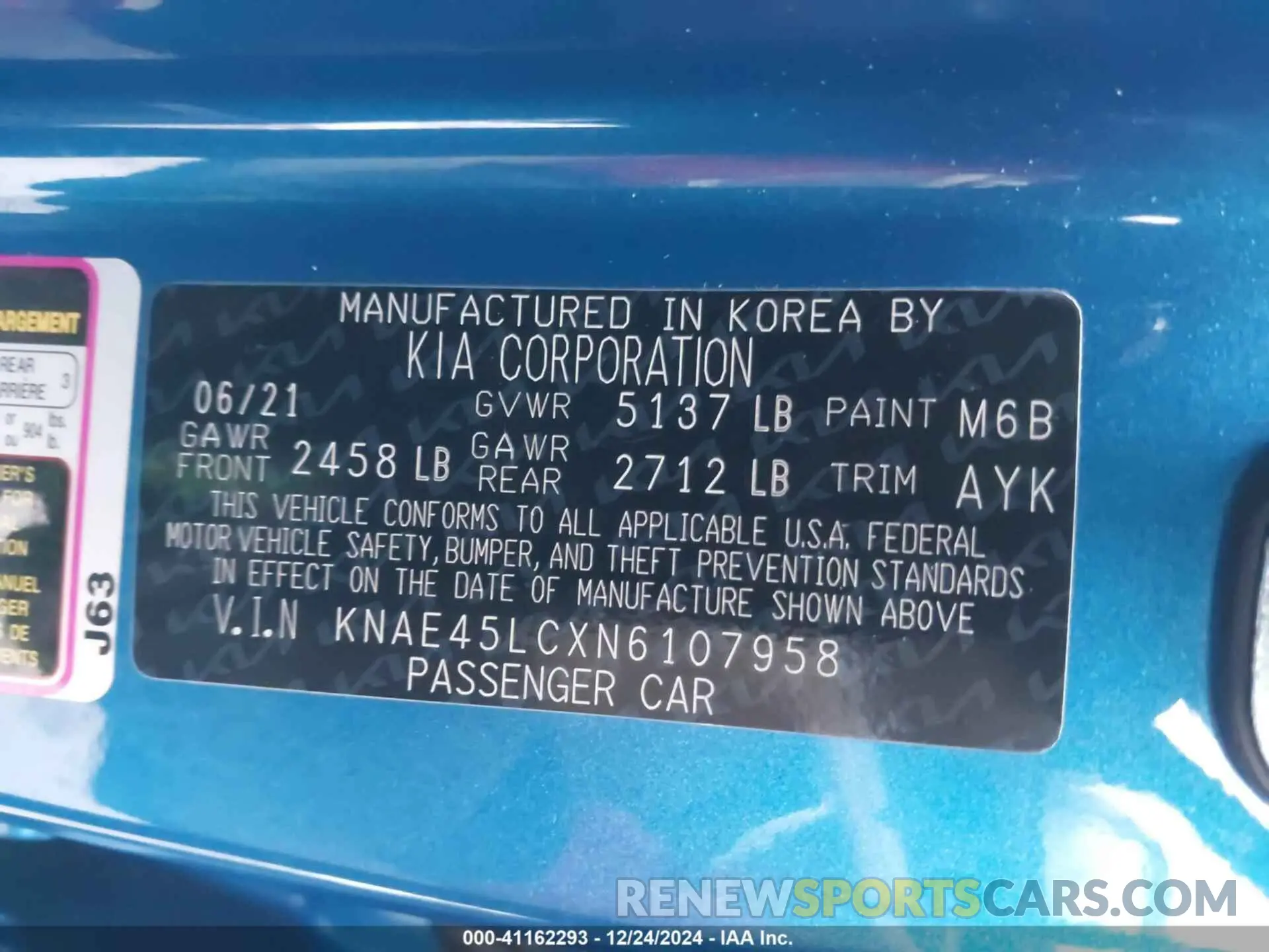 9 fotografías del automóvil dañado KNAE45LCXN6107958 KIA STINGER 2022
