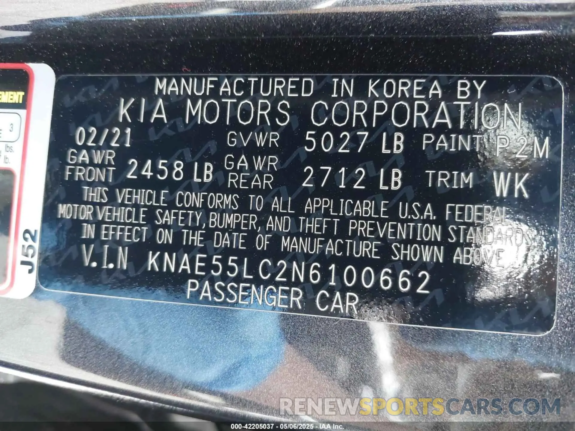 9 fotografías del automóvil dañado KNAE55LC2N6100662 KIA STINGER 2022
