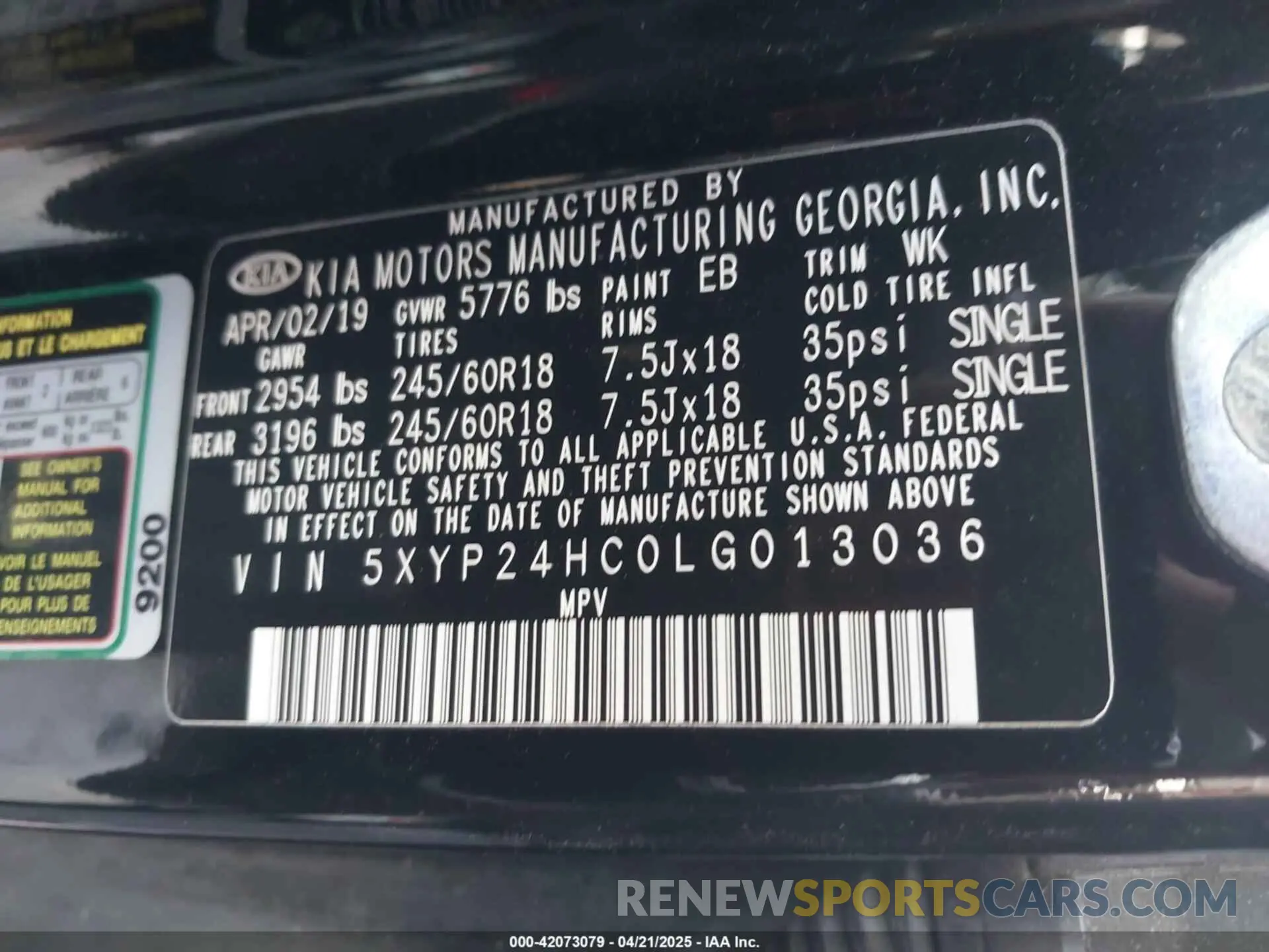 9 fotografías del automóvil dañado 5XYP24HC0LG013036 KIA TELLURIDE 2020