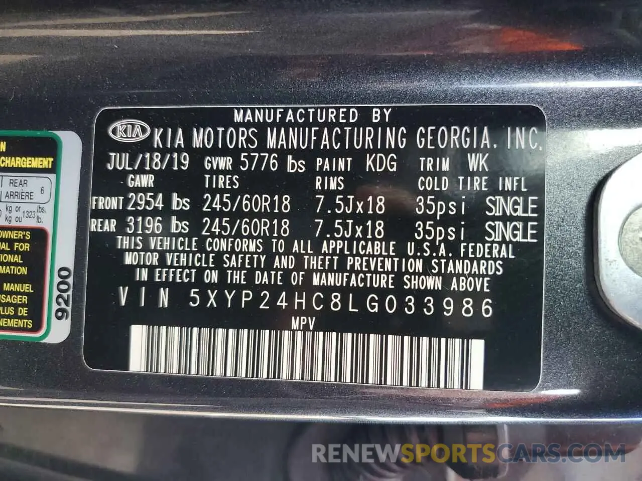 15 fotografías del automóvil dañado 5XYP24HC8LG033986 KIA TELLURIDE 2020