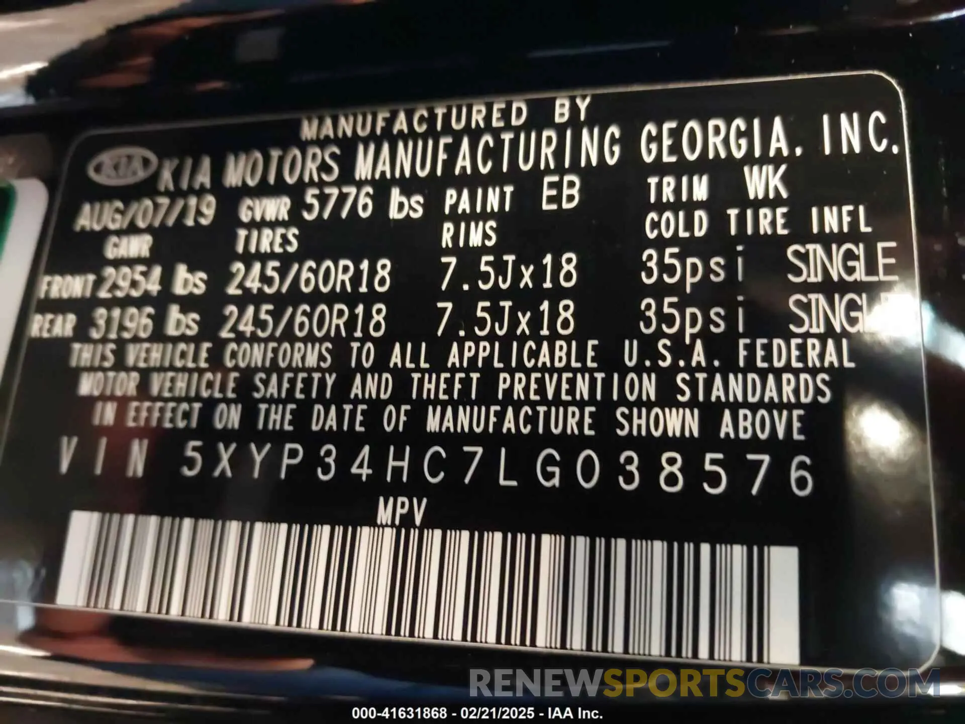 9 fotografías del automóvil dañado 5XYP34HC7LG038576 KIA TELLURIDE 2020
