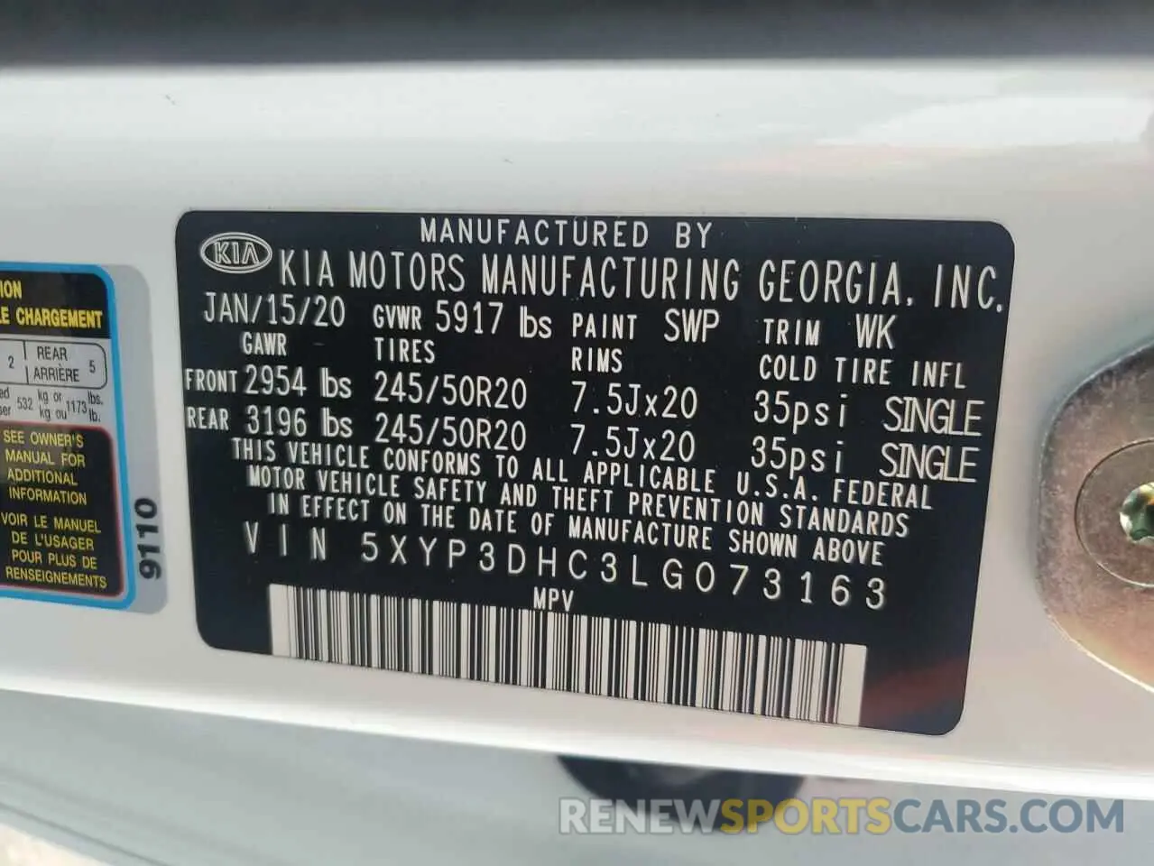 13 fotografías del automóvil dañado 5XYP3DHC3LG073163 KIA TELLURIDE 2020