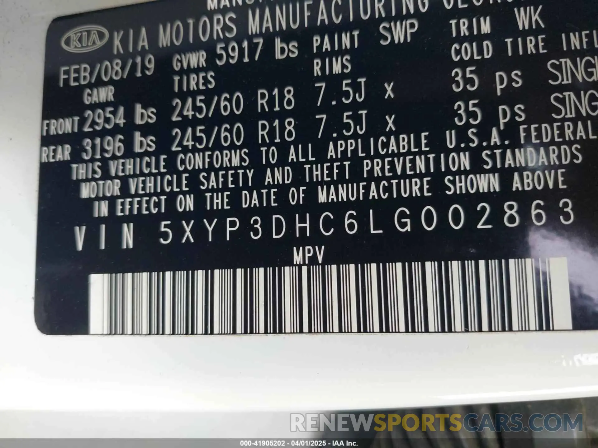 9 fotografías del automóvil dañado 5XYP3DHC6LG002863 KIA TELLURIDE 2020