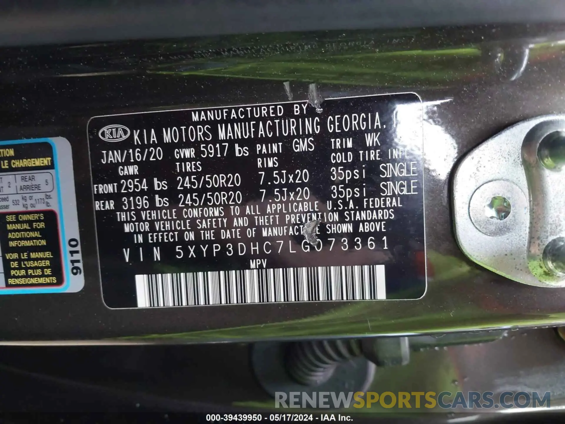 9 fotografías del automóvil dañado 5XYP3DHC7LG073361 KIA TELLURIDE 2020