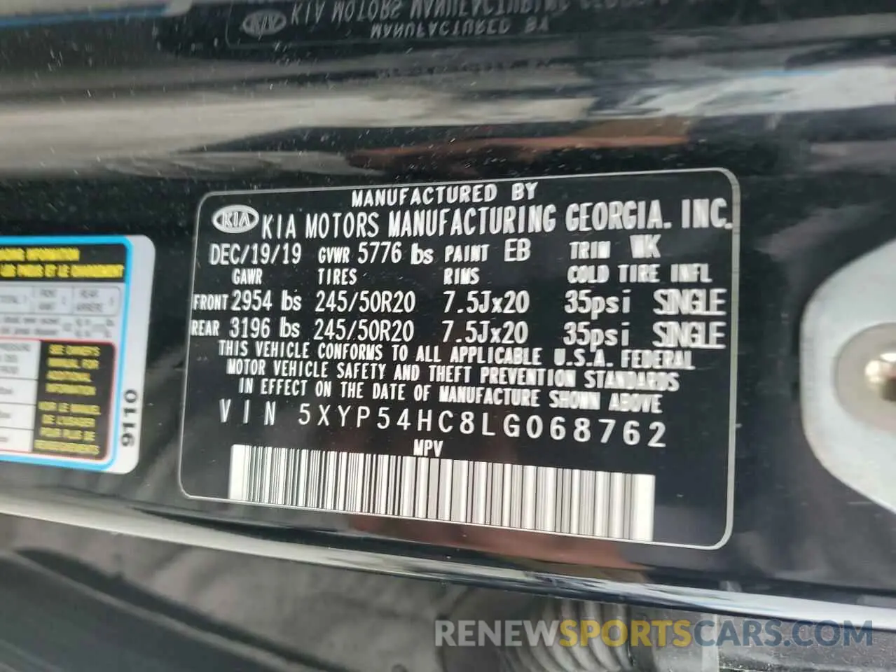 13 fotografías del automóvil dañado 5XYP54HC8LG068762 KIA TELLURIDE 2020