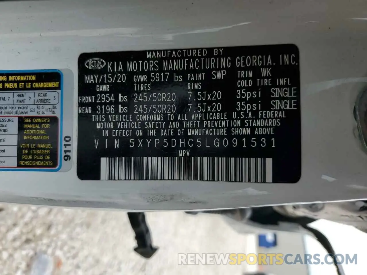 13 fotografías del automóvil dañado 5XYP5DHC5LG091531 KIA TELLURIDE 2020
