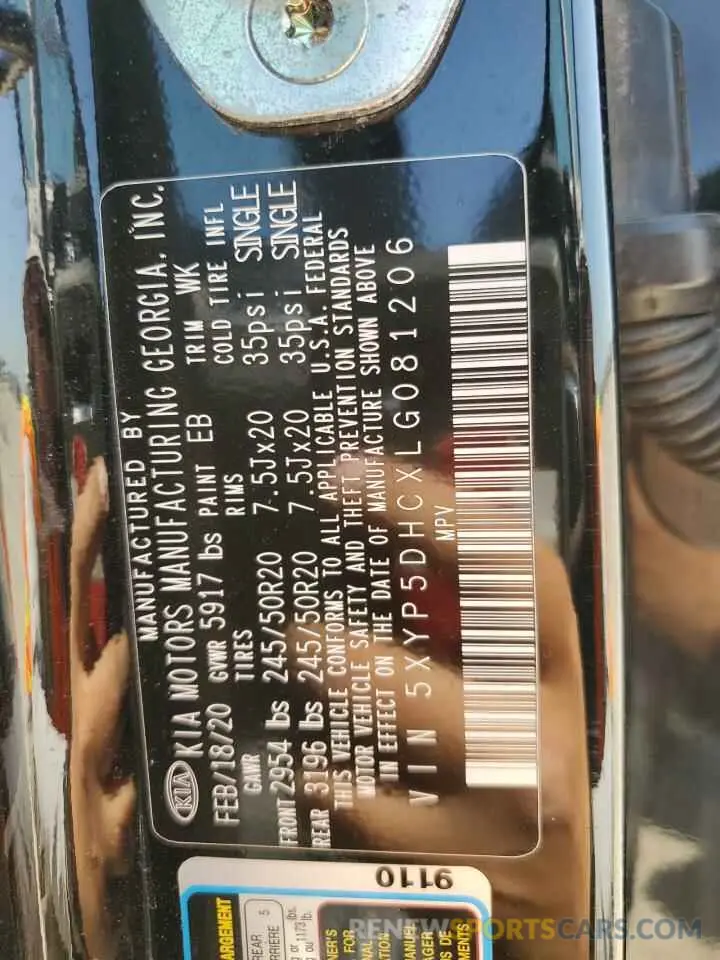 13 fotografías del automóvil dañado 5XYP5DHCXLG081206 KIA TELLURIDE 2020