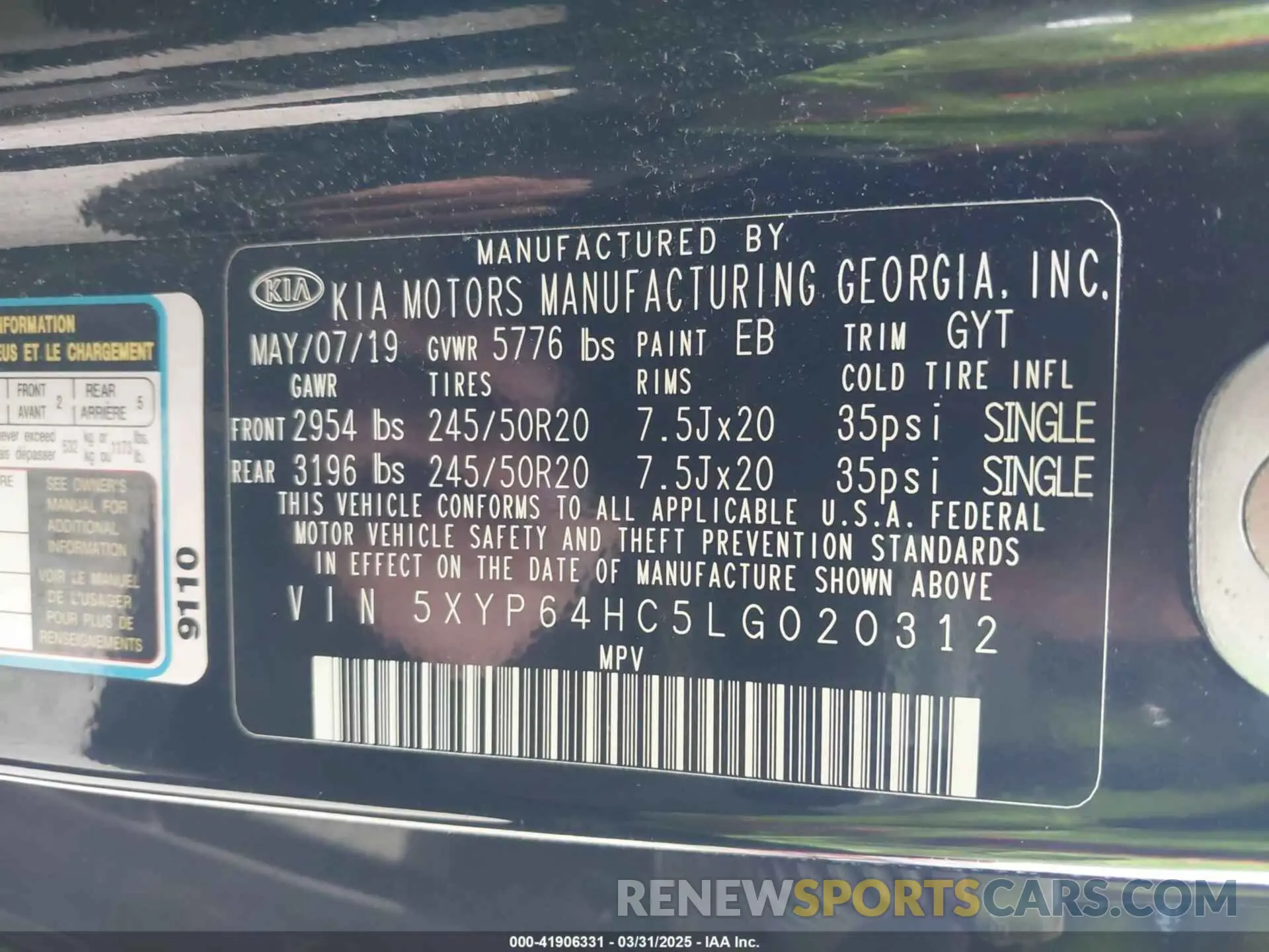 9 fotografías del automóvil dañado 5XYP64HC5LG020312 KIA TELLURIDE 2020