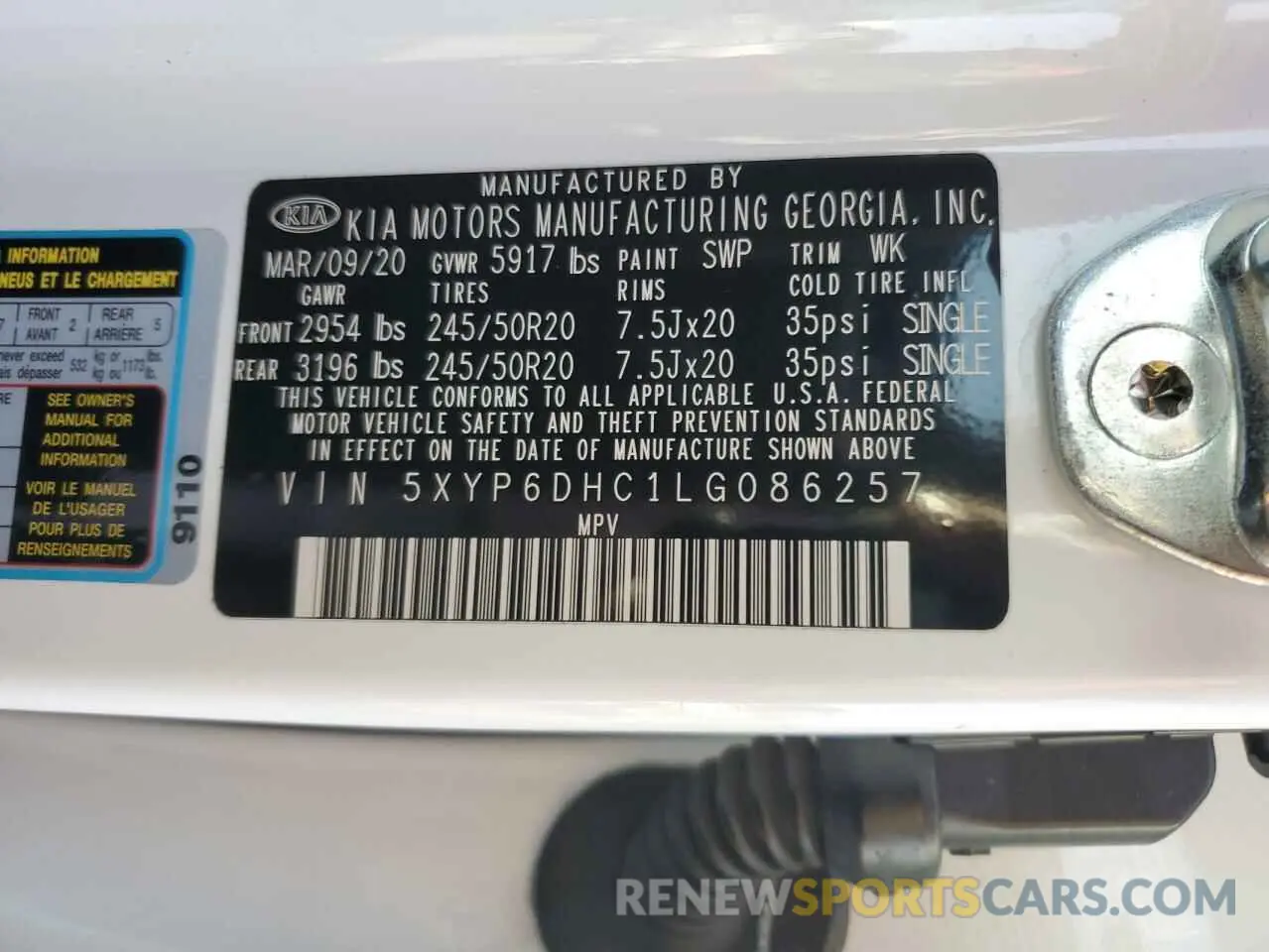 13 fotografías del automóvil dañado 5XYP6DHC1LG086257 KIA TELLURIDE 2020