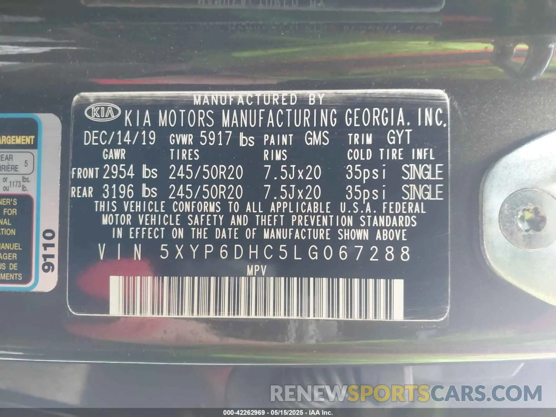 9 fotografías del automóvil dañado 5XYP6DHC5LG067288 KIA TELLURIDE 2020
