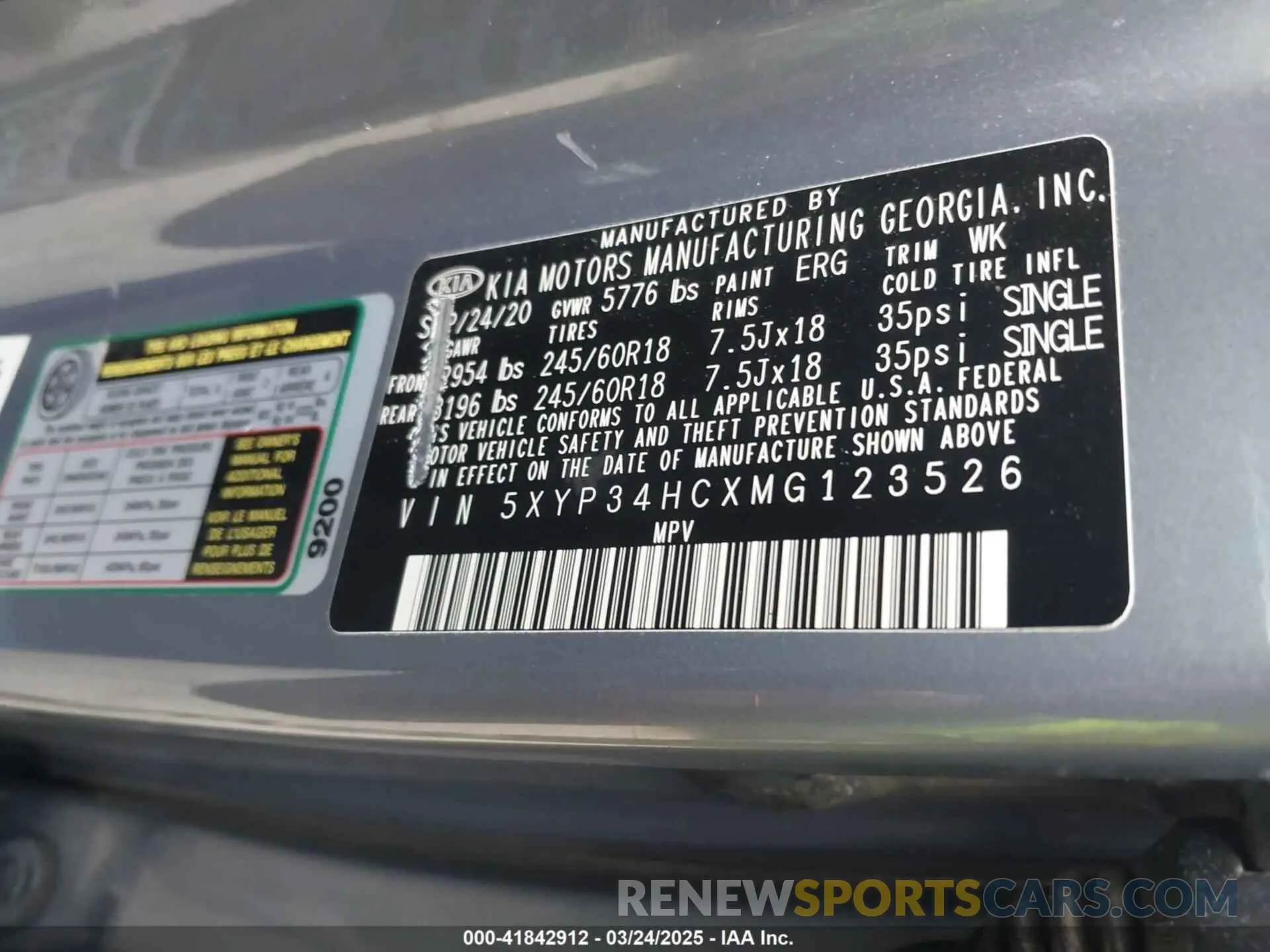 9 fotografías del automóvil dañado 5XYP34HCXMG123526 KIA TELLURIDE 2021