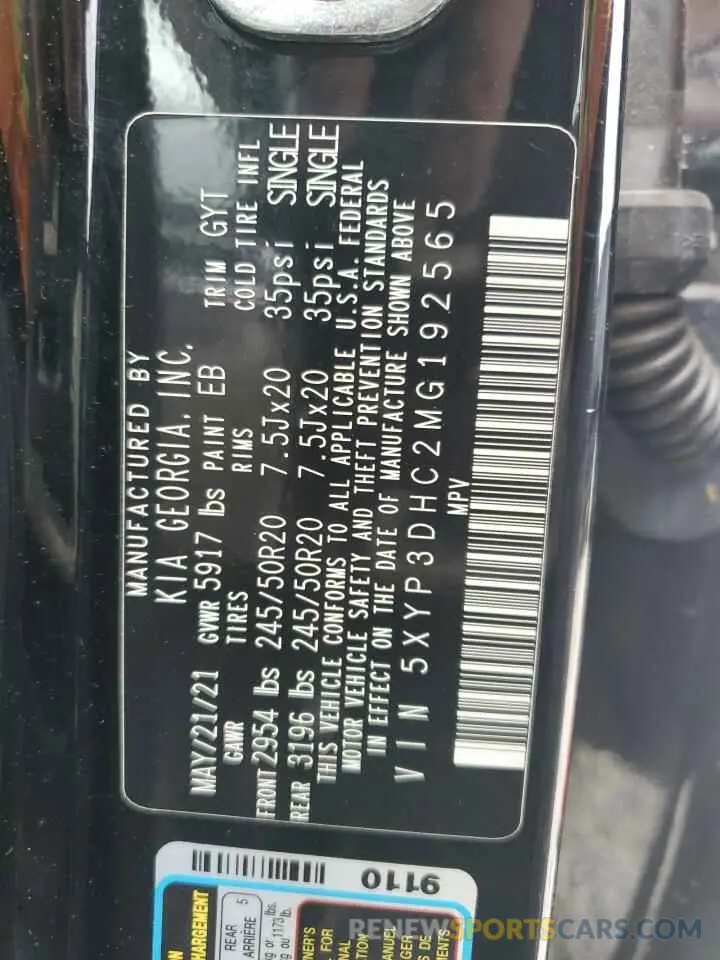 14 fotografías del automóvil dañado 5XYP3DHC2MG192565 KIA TELLURIDE 2021