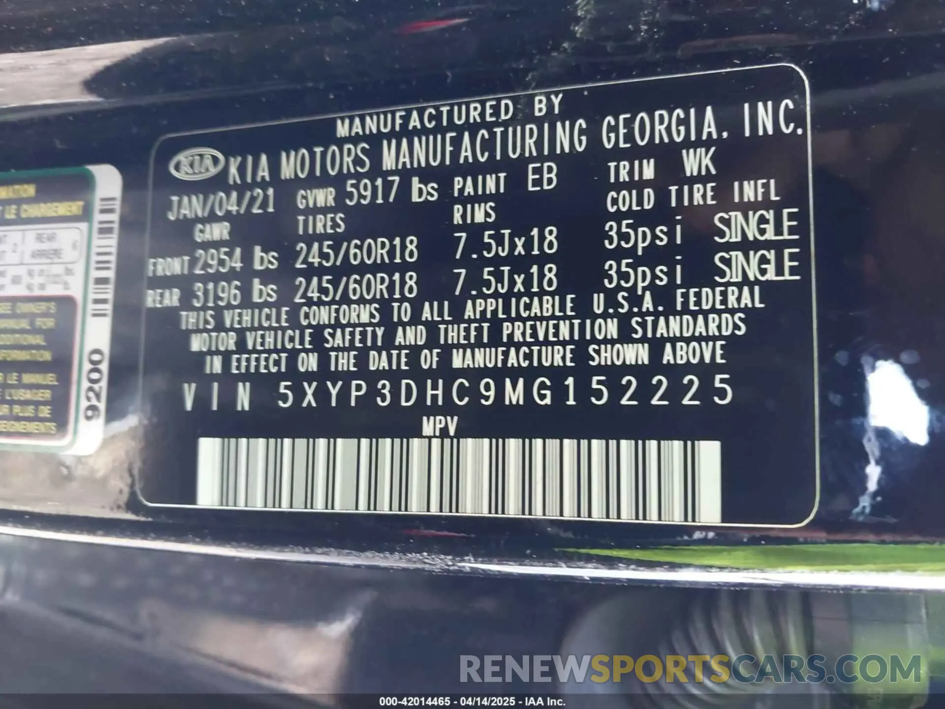 9 fotografías del automóvil dañado 5XYP3DHC9MG152225 KIA TELLURIDE 2021