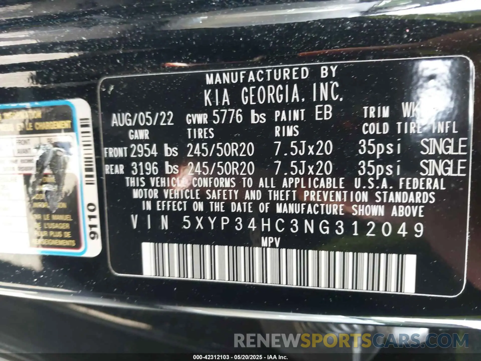 9 fotografías del automóvil dañado 5XYP34HC3NG312049 KIA TELLURIDE 2022