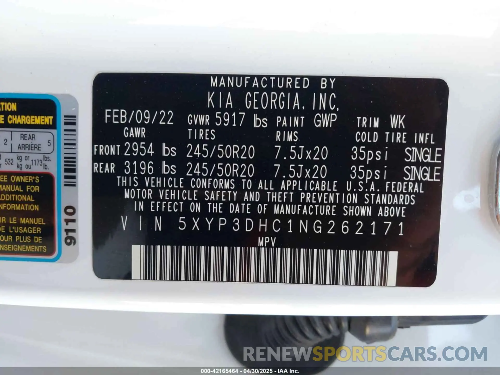 9 fotografías del automóvil dañado 5XYP3DHC1NG262171 KIA TELLURIDE 2022