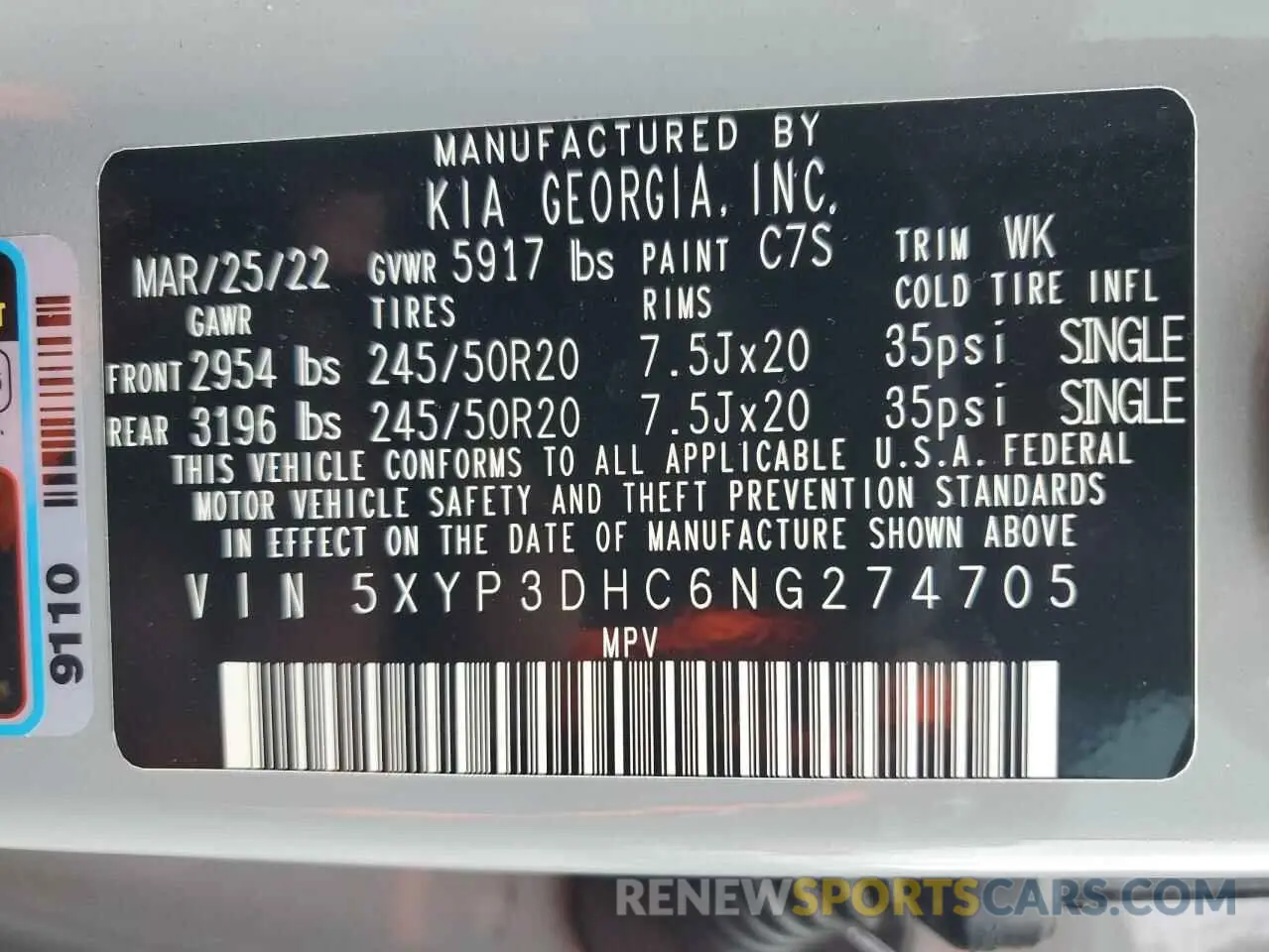 13 fotografías del automóvil dañado 5XYP3DHC6NG274705 KIA TELLURIDE 2022
