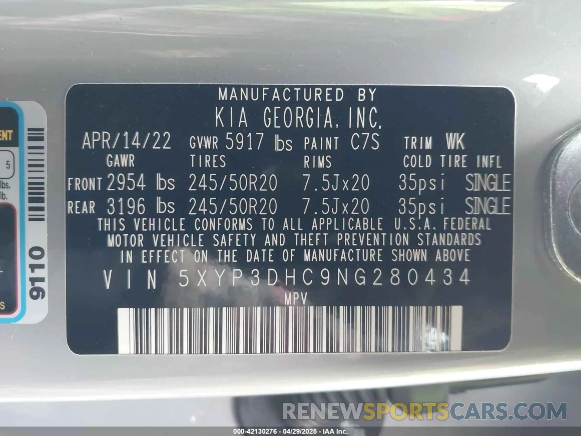 9 fotografías del automóvil dañado 5XYP3DHC9NG280434 KIA TELLURIDE 2022
